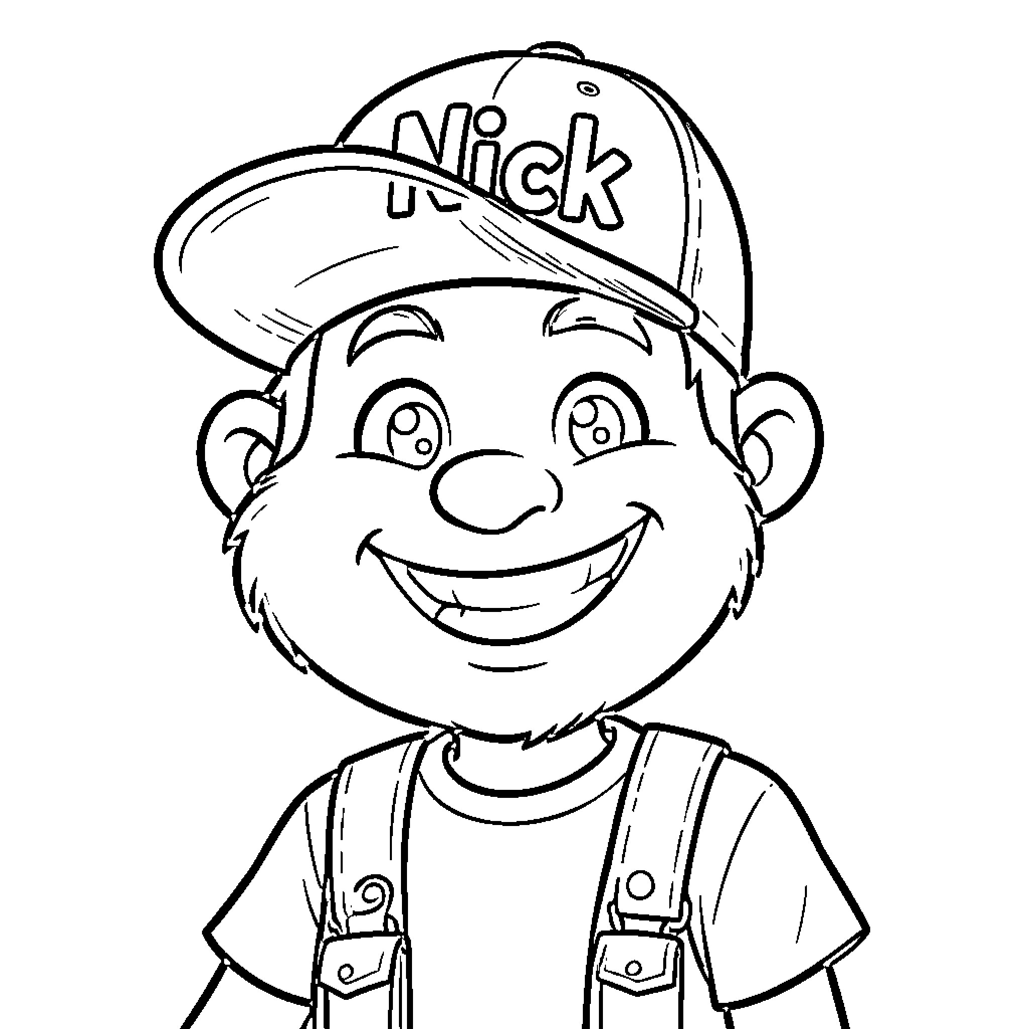 Gaturro Smiling in Baseball Cap Coloring Page (free black-and-white line drawing printable PDF for all, from beginners to advanced learners, including children, teens, adults, and seniors)