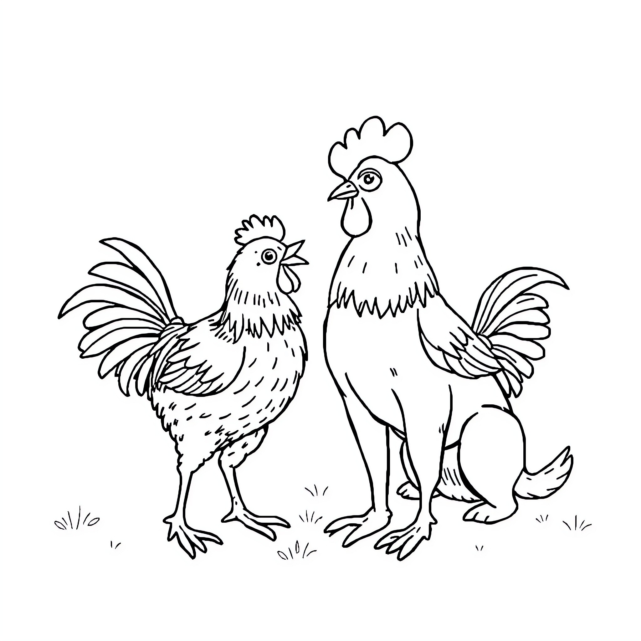 Dog-shaped chickens roaming in the yard Coloring Page (free black-and-white line drawing printable PDF for all, from beginners to advanced learners, including children, teens, adults, and seniors)