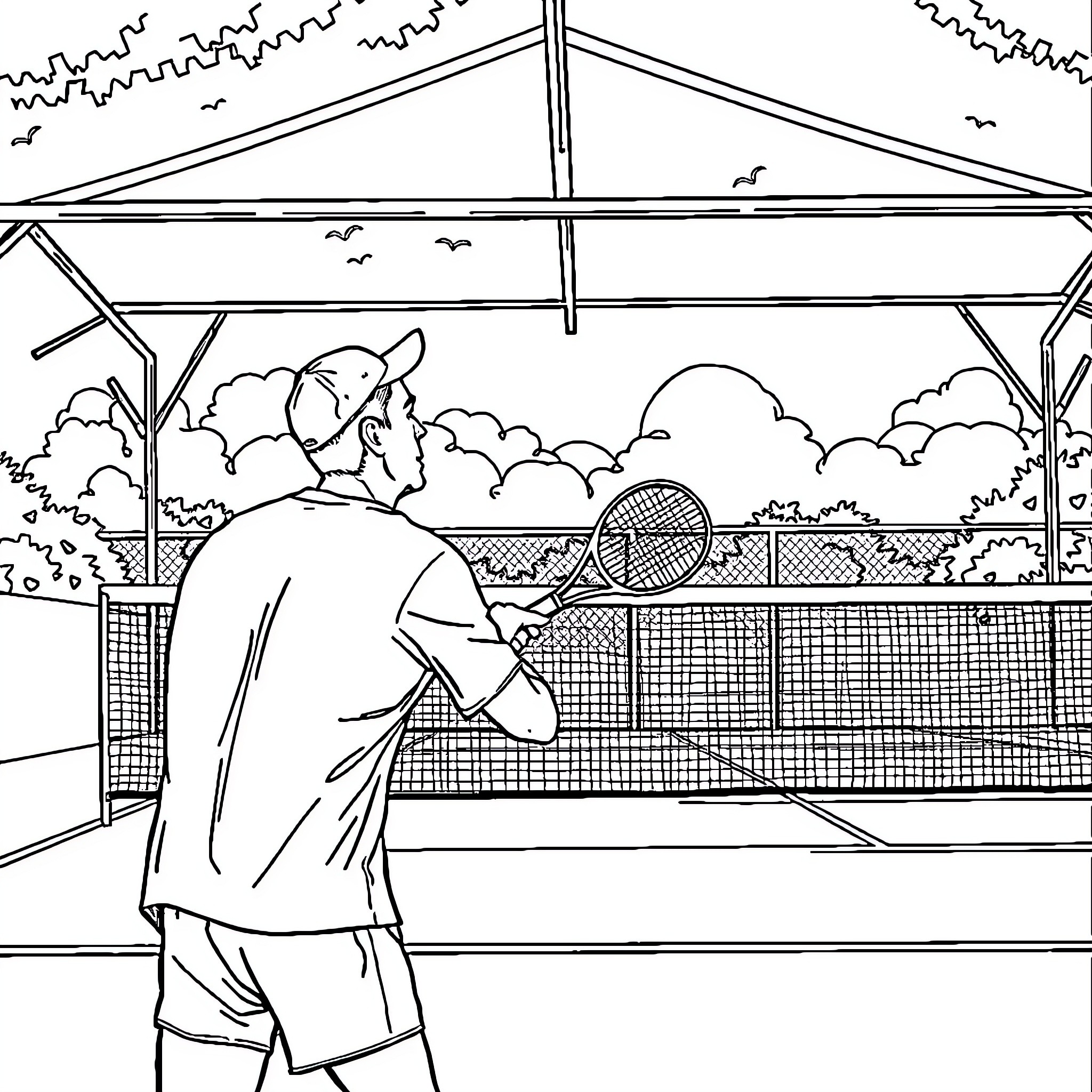 Barman serving beverages at an outdoor event Coloring Page (free black-and-white line drawing printable PDF for all, from beginners to advanced learners, including children, teens, adults, and seniors)