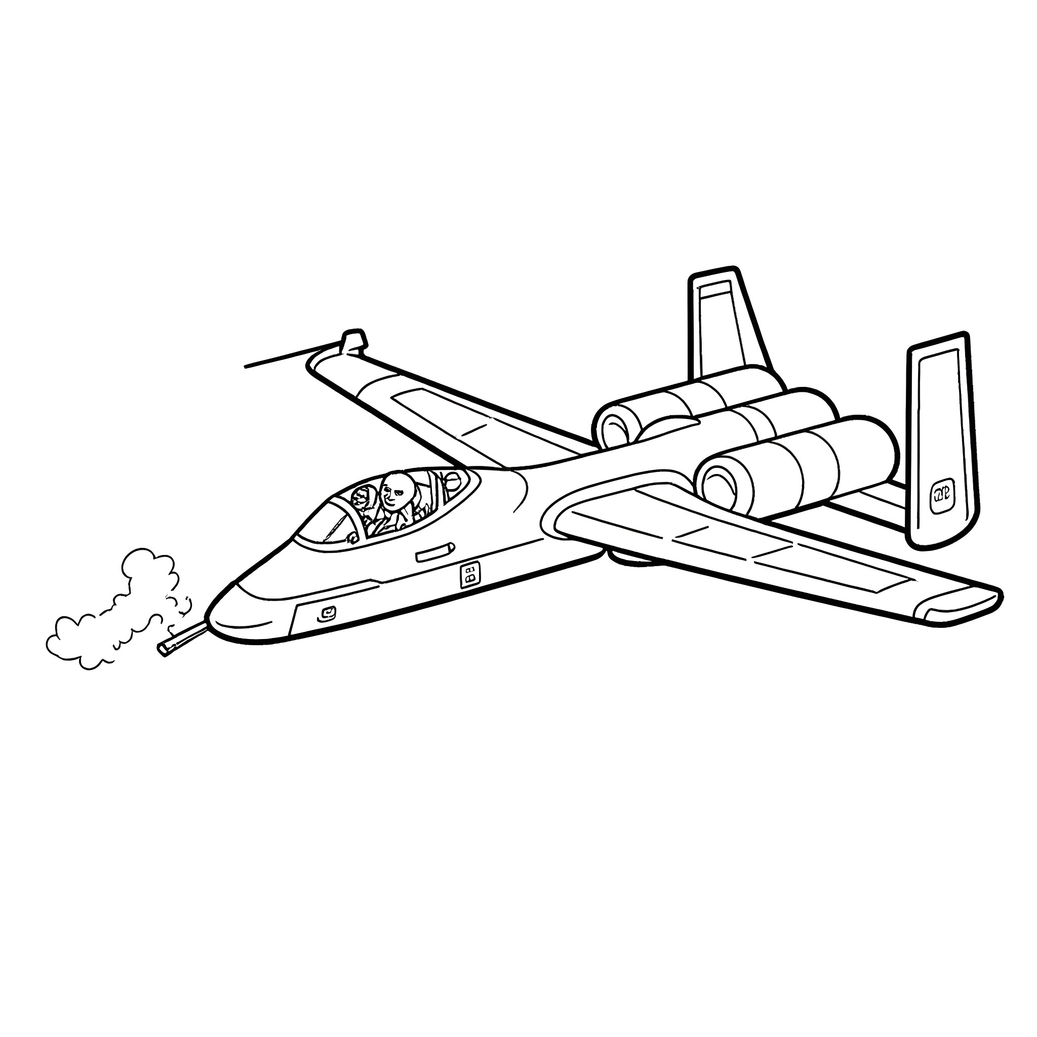 A-10 Warthog flying with weapons on display Coloring Page (free black-and-white line drawing printable PDF for all, from beginners to advanced learners, including children, teens, adults, and seniors)