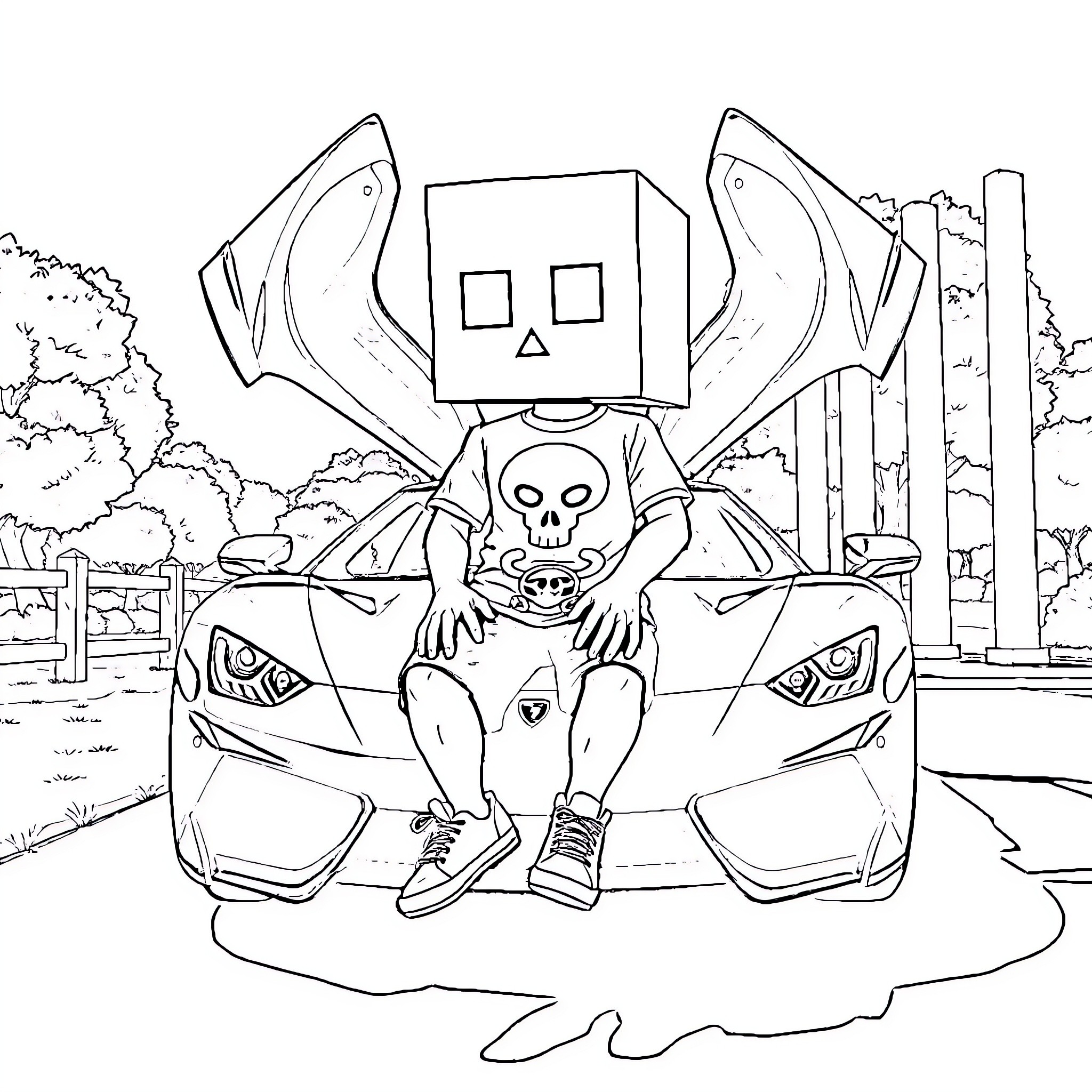 Voxel Character Relaxing in Futuristic Vehicle Coloring Page (free black-and-white line drawing printable PDF for all, from beginners to advanced learners, including children, teens, adults, and seniors)