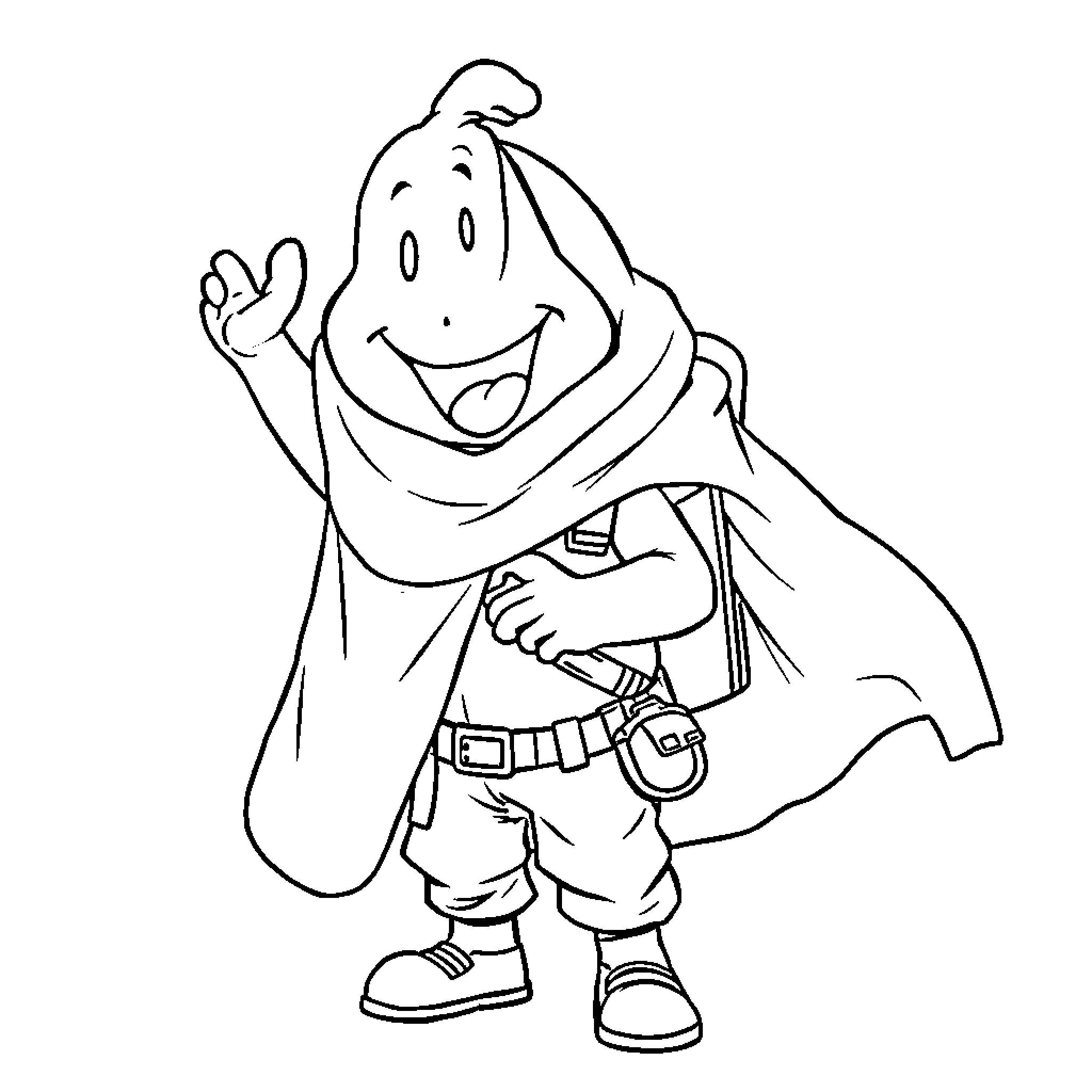 Bluey having fun in superhero costume Coloring Page (free black-and-white line drawing printable PDF for all, from beginners to advanced learners, including children, teens, adults, and seniors)
