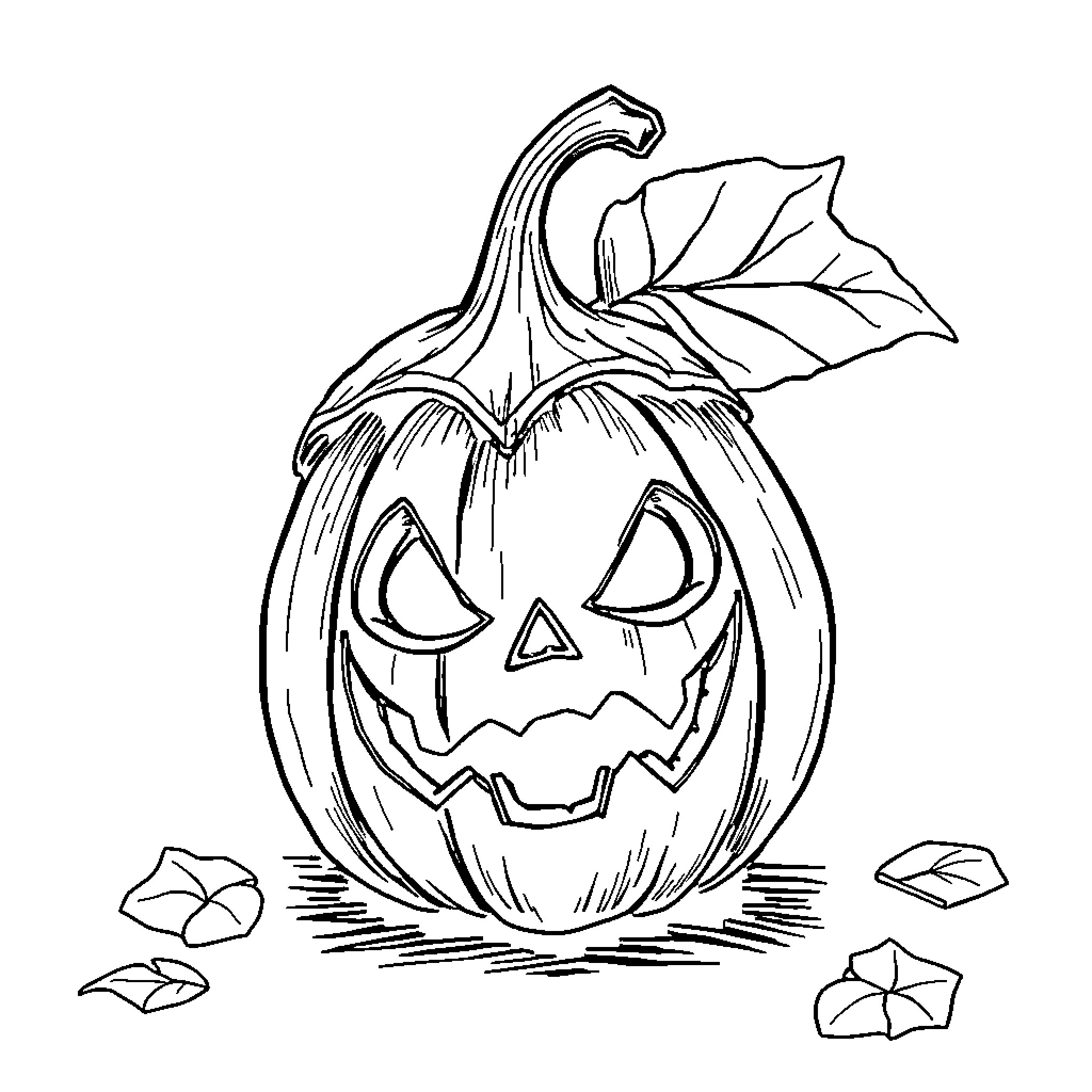 Chestnut Jack-o'-lantern in autumn scenery Coloring Page (free black-and-white line drawing printable PDF for all, from beginners to advanced learners, including children, teens, adults, and seniors)