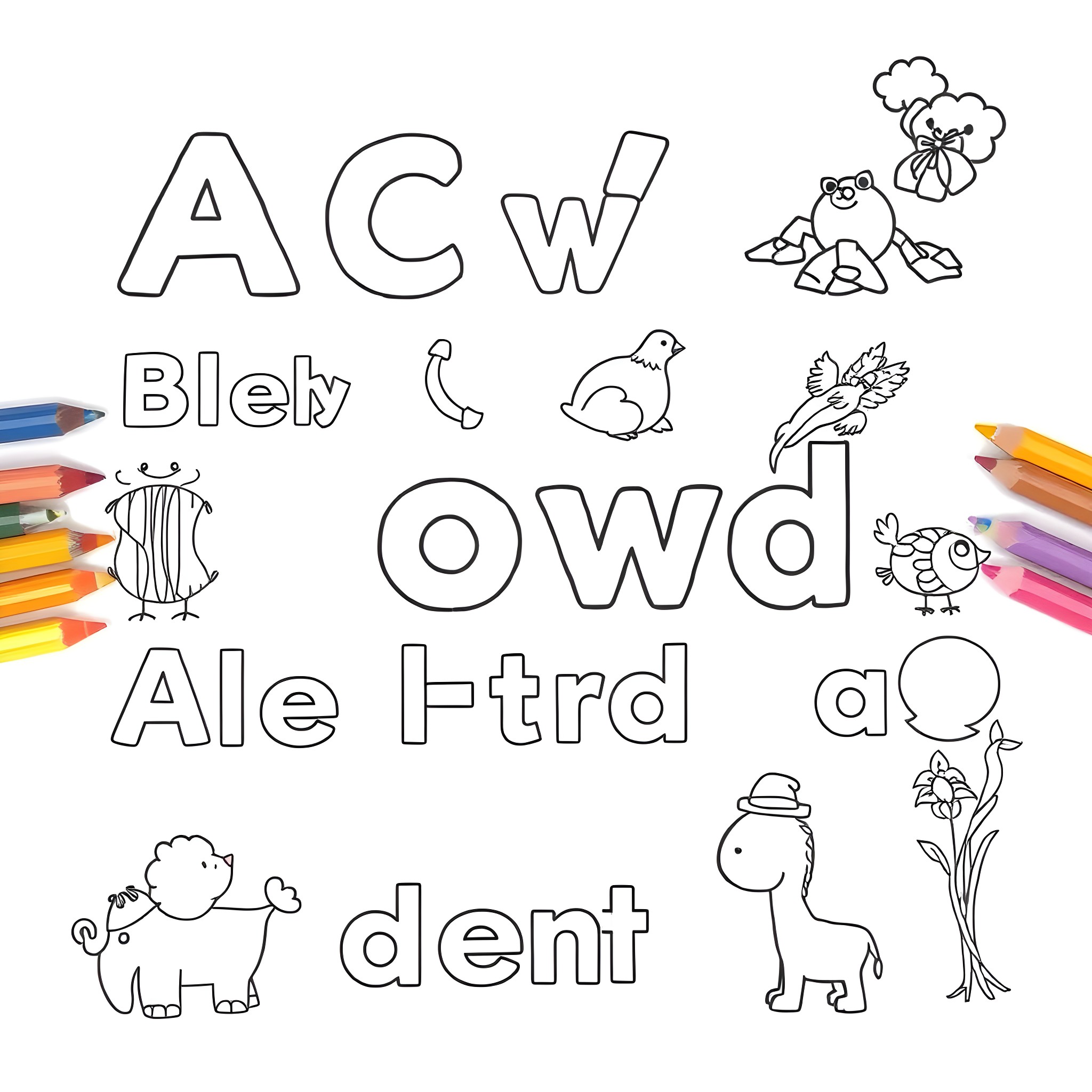 Phonics Fun with Colorful Illustrations Coloring Page (free black-and-white line drawing printable PDF for all, from beginners to advanced learners, including children, teens, adults, and seniors)