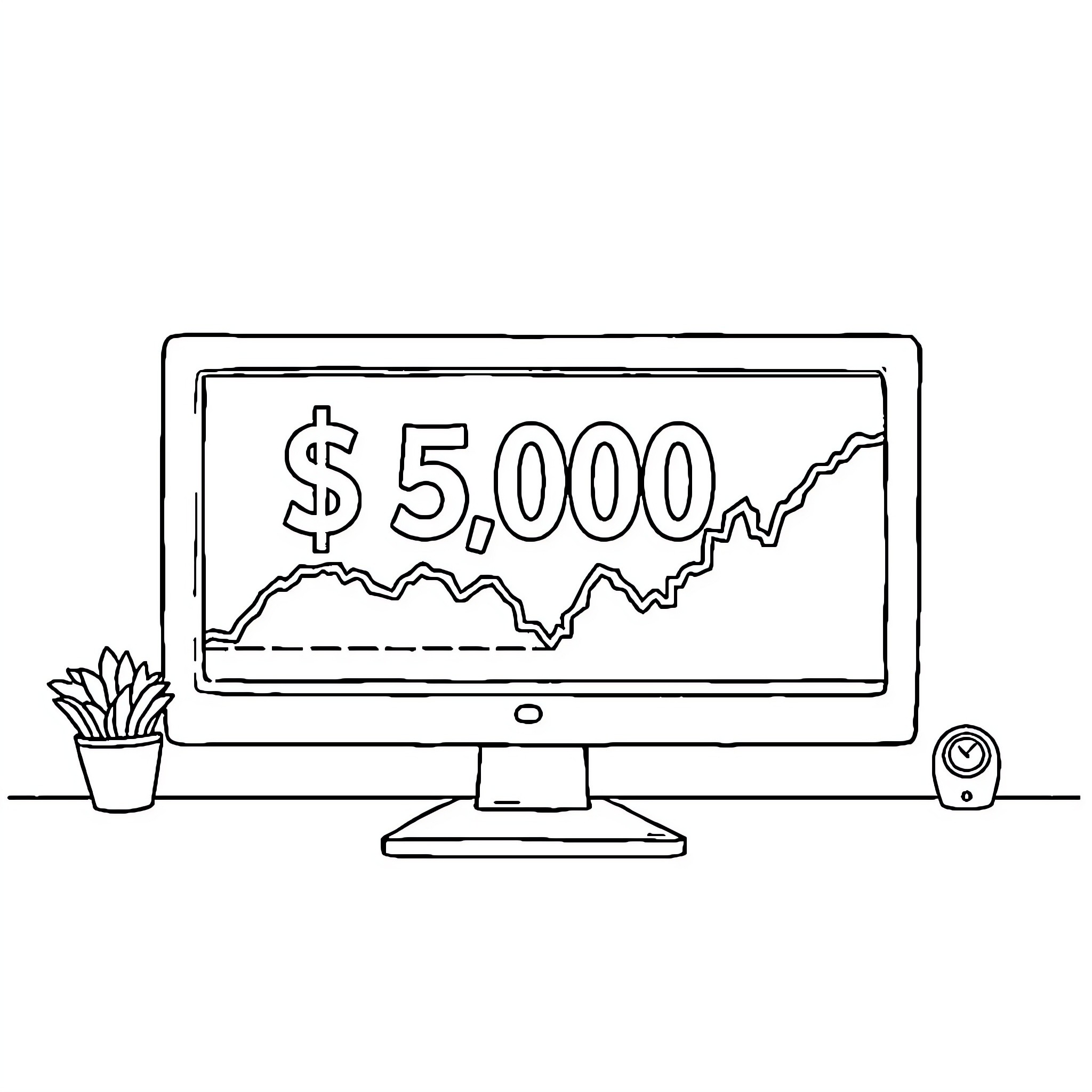 Share Market Displaying Rising Stock Value Coloring Page (free black-and-white line drawing printable PDF for all, from beginners to advanced learners, including children, teens, adults, and seniors)