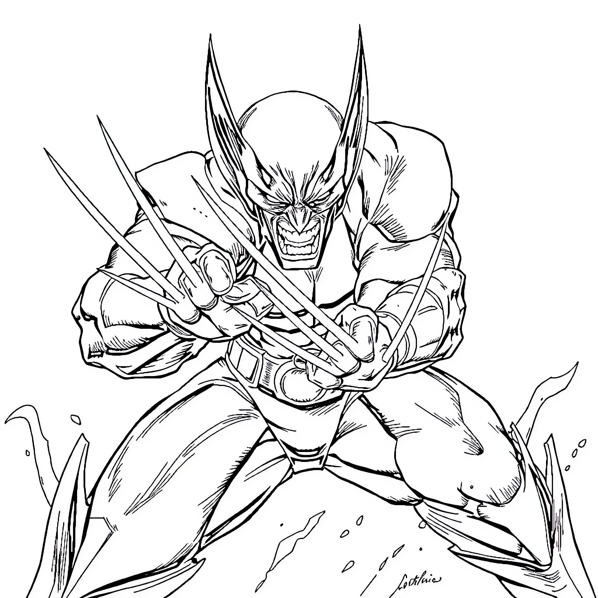 Wolverine's Ferocious Charge in Battle Coloring Page (free black-and-white line drawing printable PDF for all, from beginners to advanced learners, including children, teens, adults, and seniors)