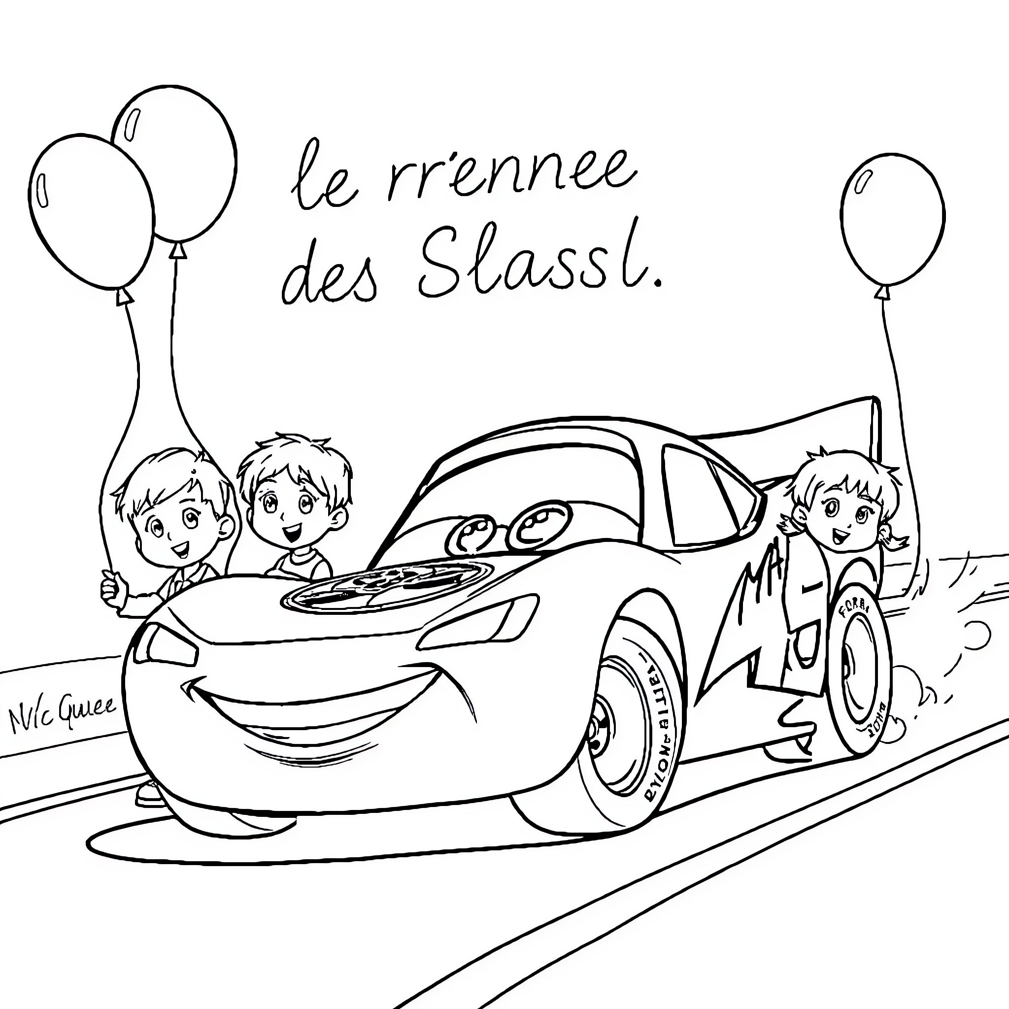 Flash Mac Queen's Exciting Race Adventure Coloring Page (free black-and-white line drawing printable PDF for all, from beginners to advanced learners, including children, teens, adults, and seniors)