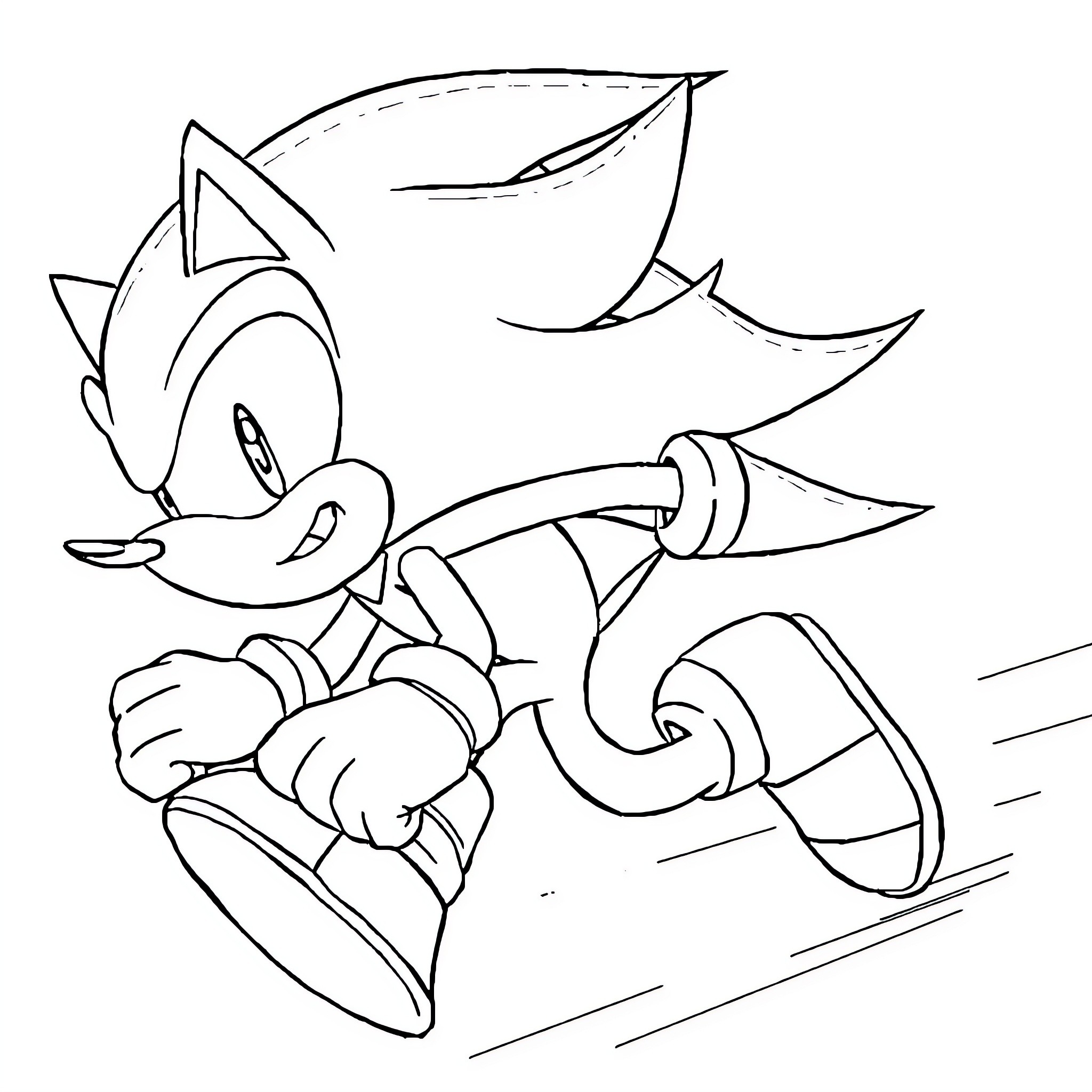 Shadow of a Speeding Video Game Character Coloring Page (free black-and-white line drawing printable PDF for all, from beginners to advanced learners, including children, teens, adults, and seniors)