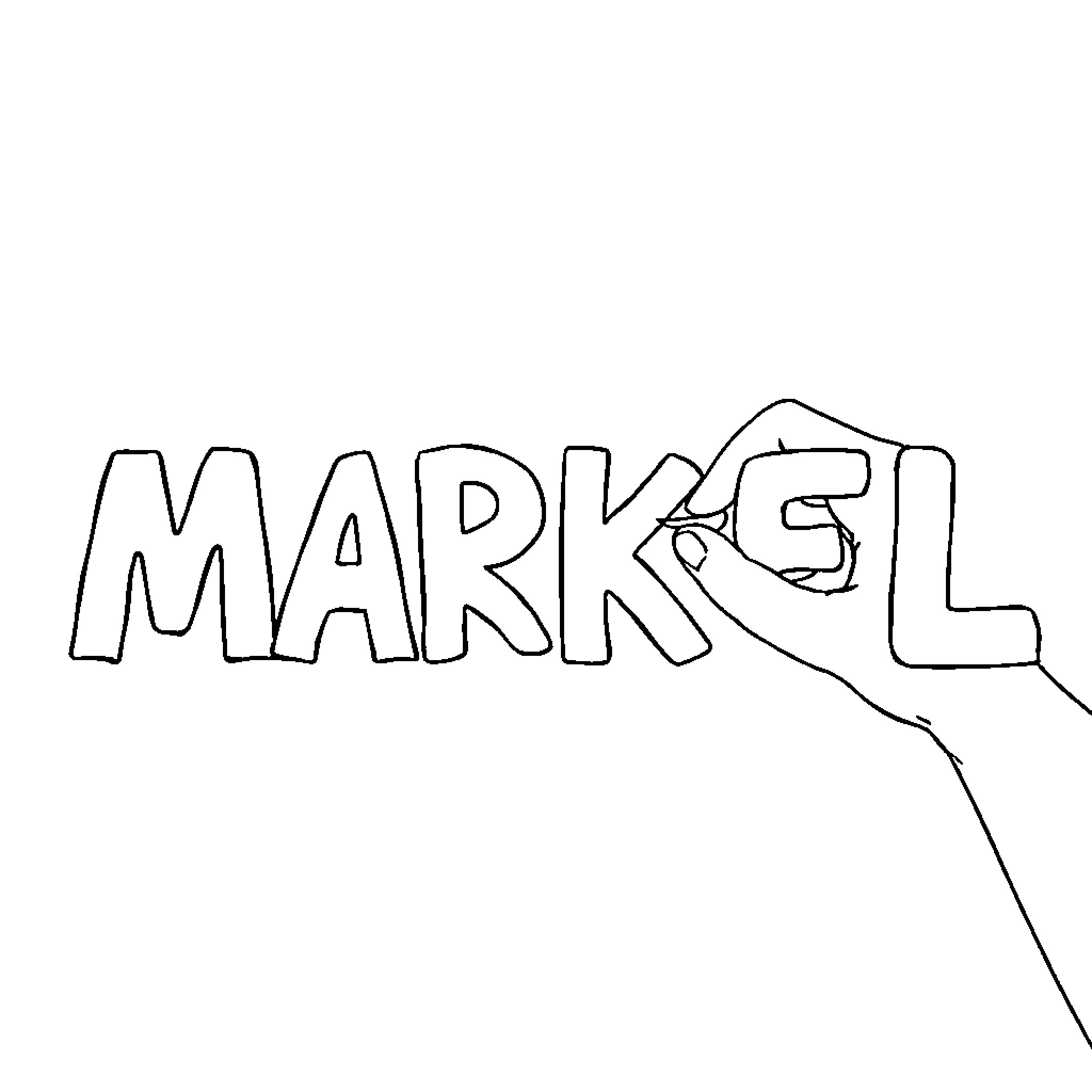 Markel's hand drawing the name Coloring Page (free black-and-white line drawing printable PDF for all, from beginners to advanced learners, including children, teens, adults, and seniors)
