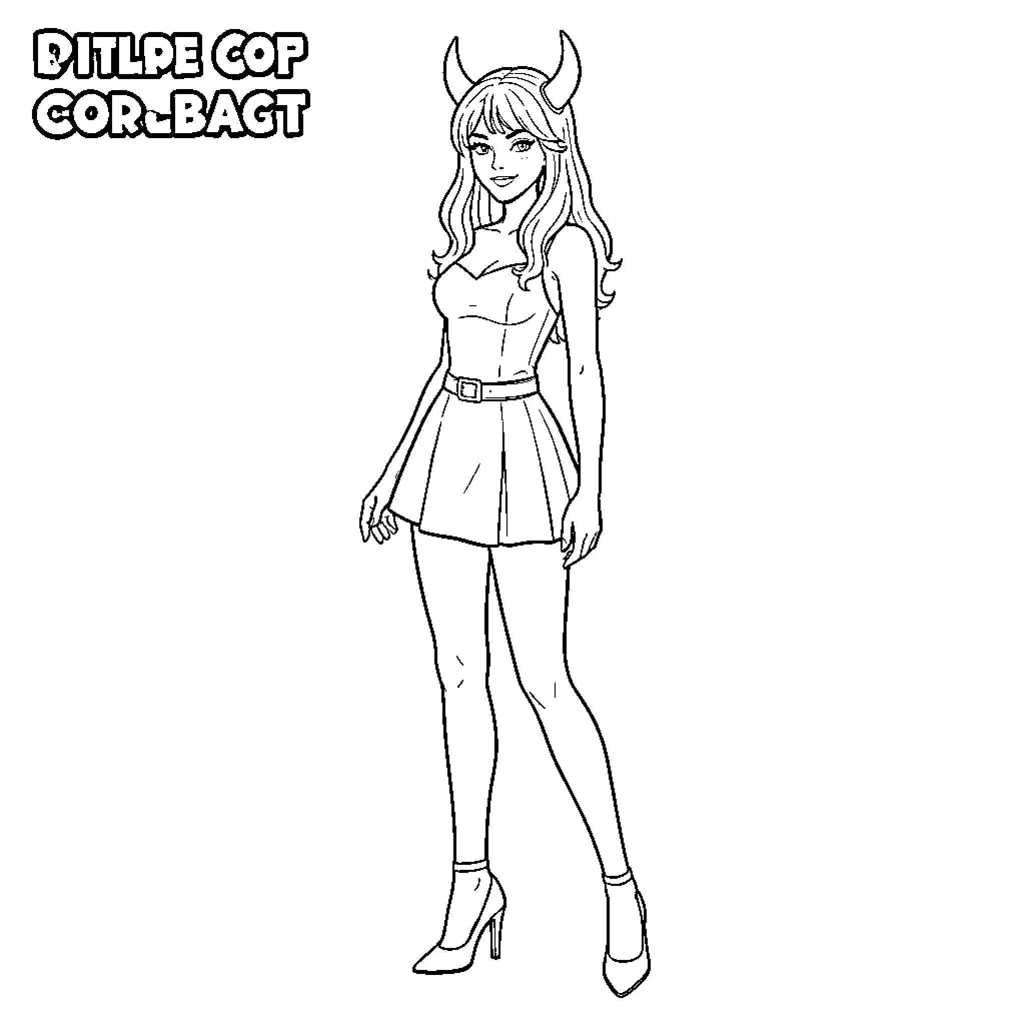 Devil Woman in Mischievous Outfit Coloring Page (free black-and-white line drawing printable PDF for all, from beginners to advanced learners, including children, teens, adults, and seniors)