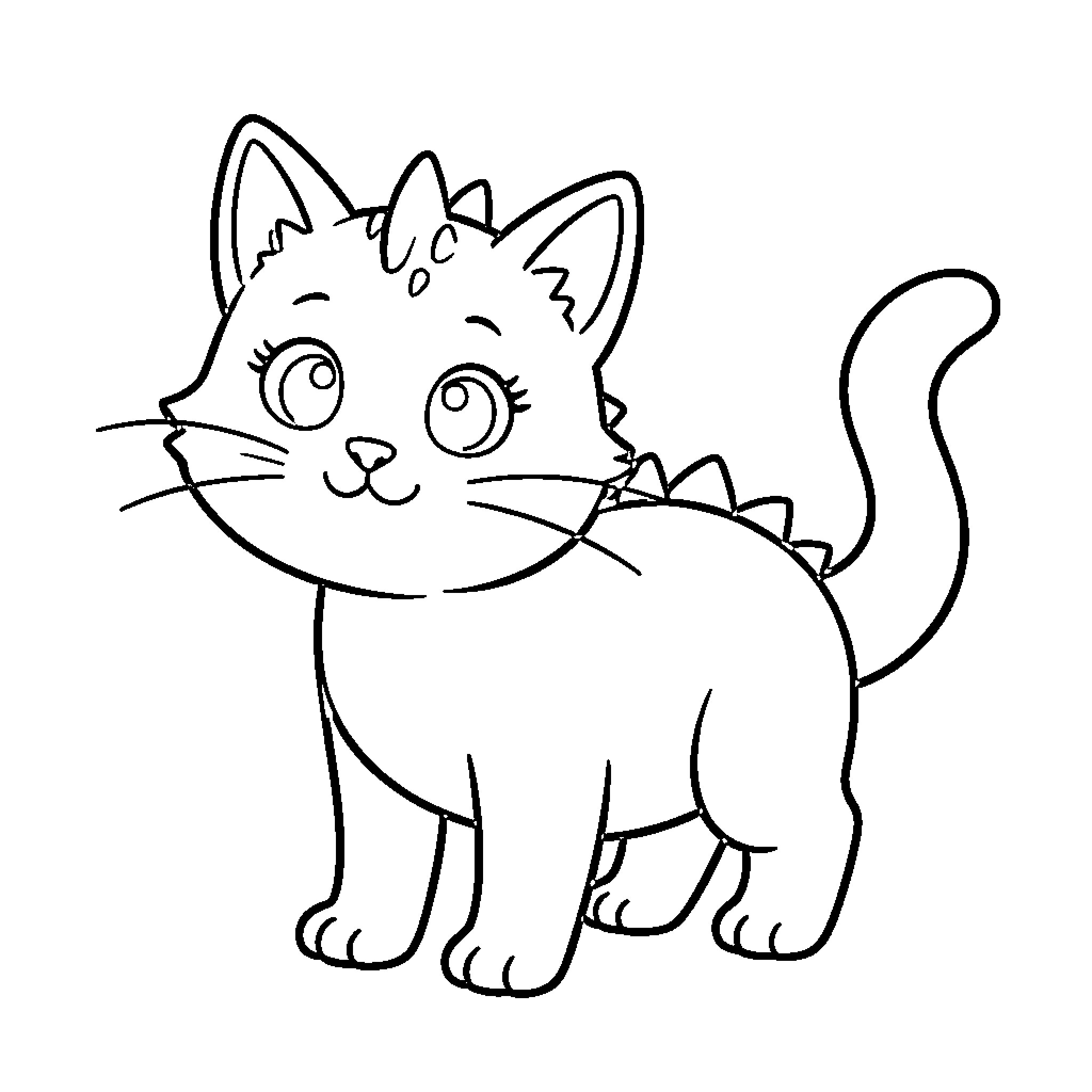Dino-cat sitting with a cute expression Coloring Page (free black-and-white line drawing printable PDF for all, from beginners to advanced learners, including children, teens, adults, and seniors)