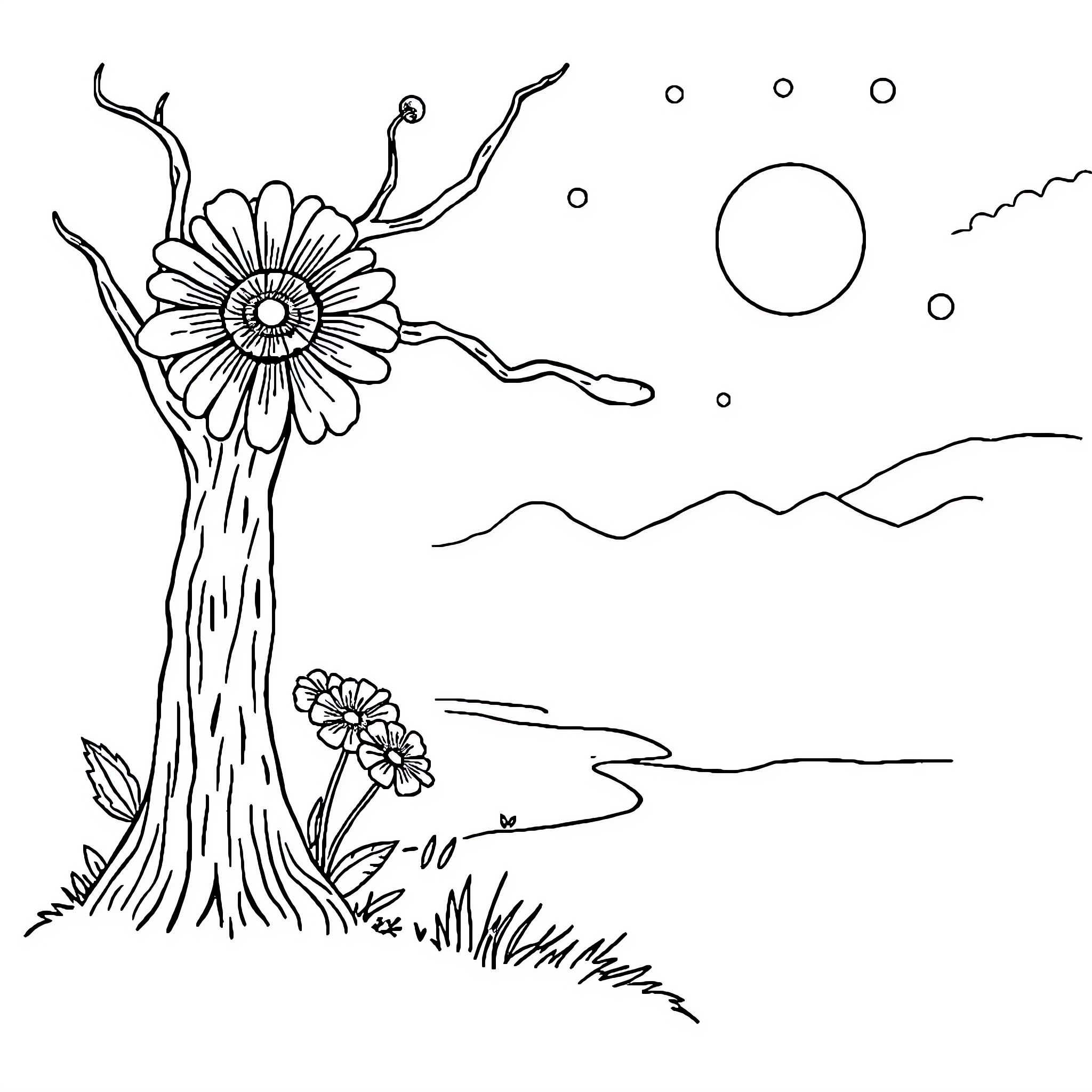 Macron embracing nature's whimsical beauty Coloring Page (free black-and-white line drawing printable PDF for all, from beginners to advanced learners, including children, teens, adults, and seniors)