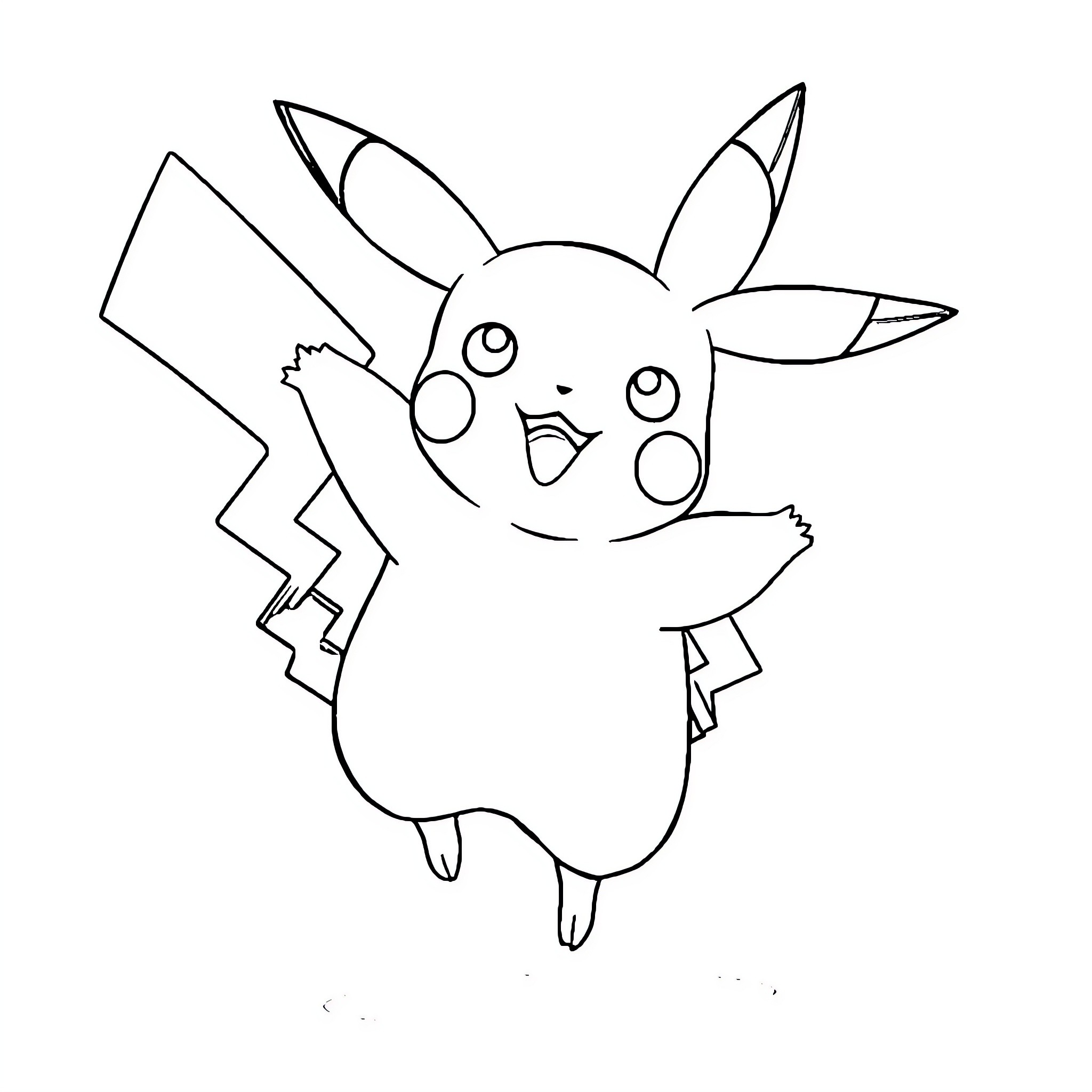 Pikachu jumping with excitement Coloring Page (free black-and-white line drawing printable PDF for all, from beginners to advanced learners, including children, teens, adults, and seniors)