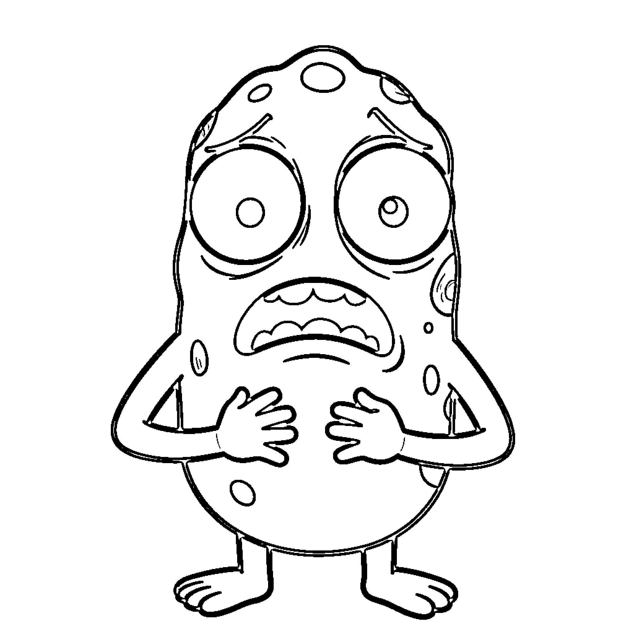 Plankton character with exaggerated features Coloring Page (free black-and-white line drawing printable PDF for all, from beginners to advanced learners, including children, teens, adults, and seniors)