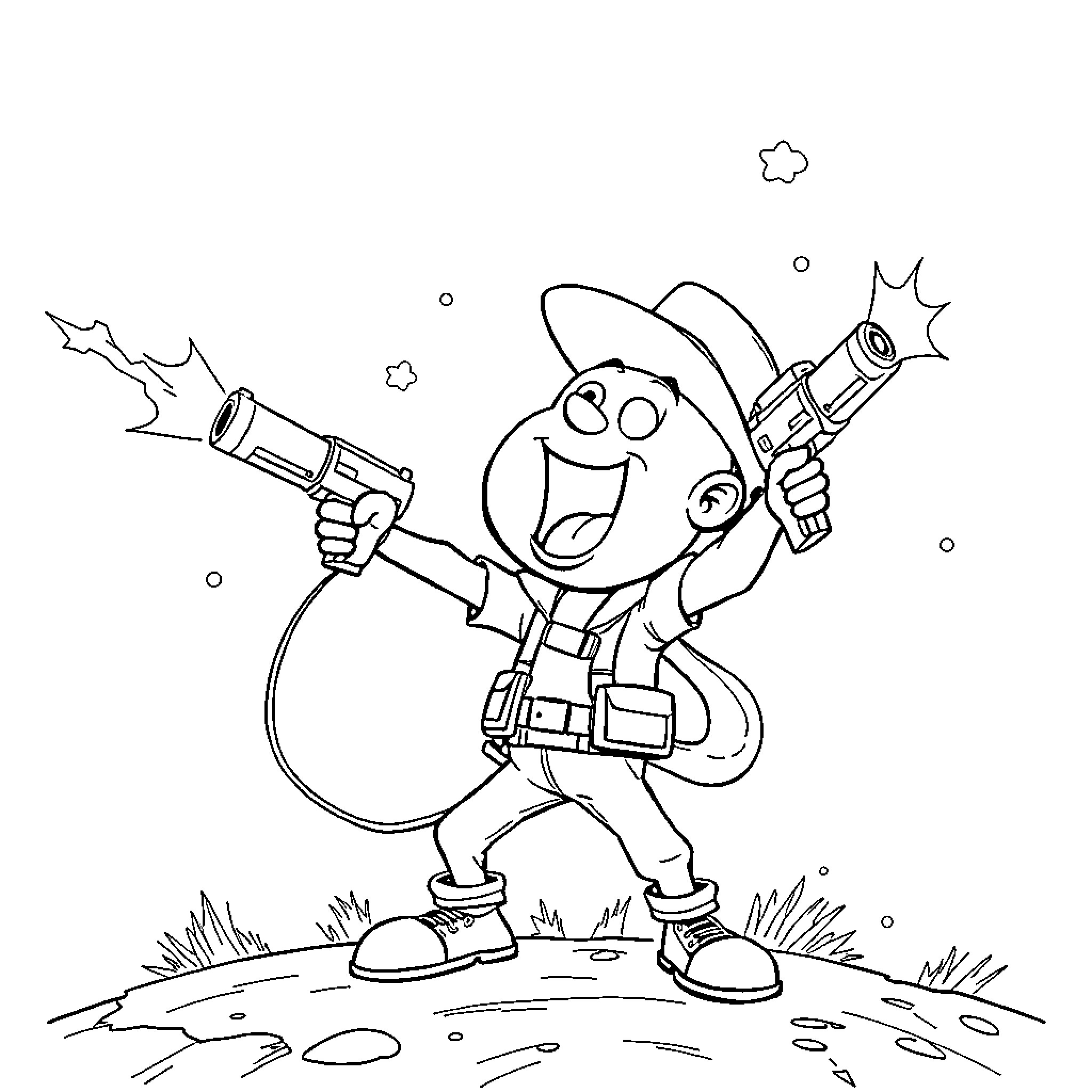 Tralalero Space Ranger Blasting Off with Gear Coloring Page (free black-and-white line drawing printable PDF for all, from beginners to advanced learners, including children, teens, adults, and seniors)