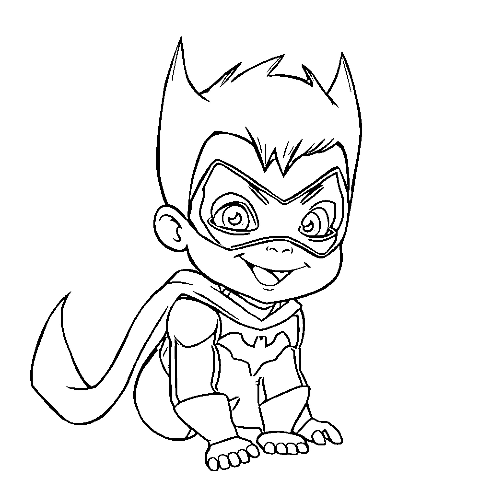 Nightwing in mischievous action pose Coloring Page (free black-and-white line drawing printable PDF for all, from beginners to advanced learners, including children, teens, adults, and seniors)