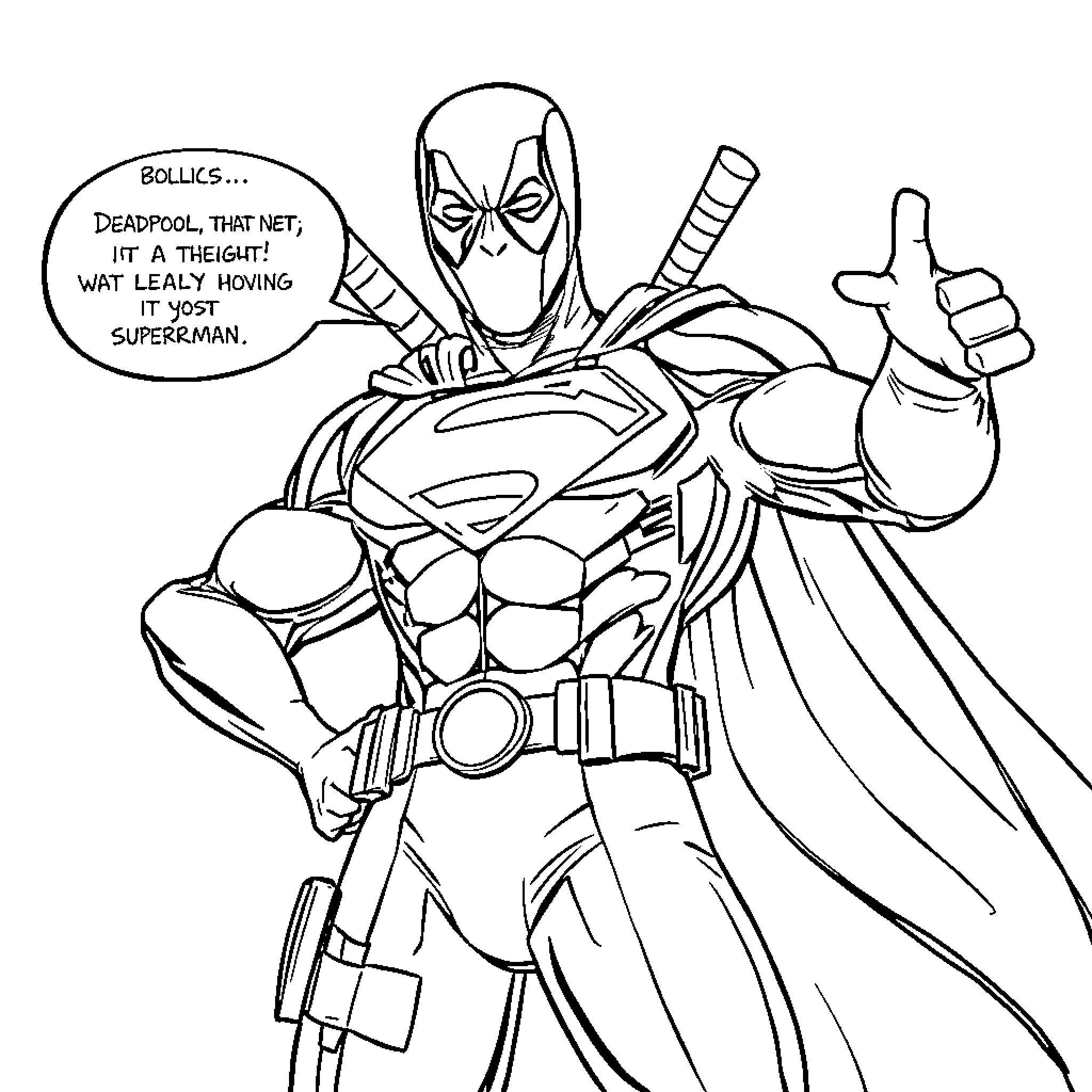 Superhero with Mask, Costume and Muscular Build Gesturing Coloring Page (free black-and-white line drawing printable PDF for all, from beginners to advanced learners, including children, teens, adults, and seniors)