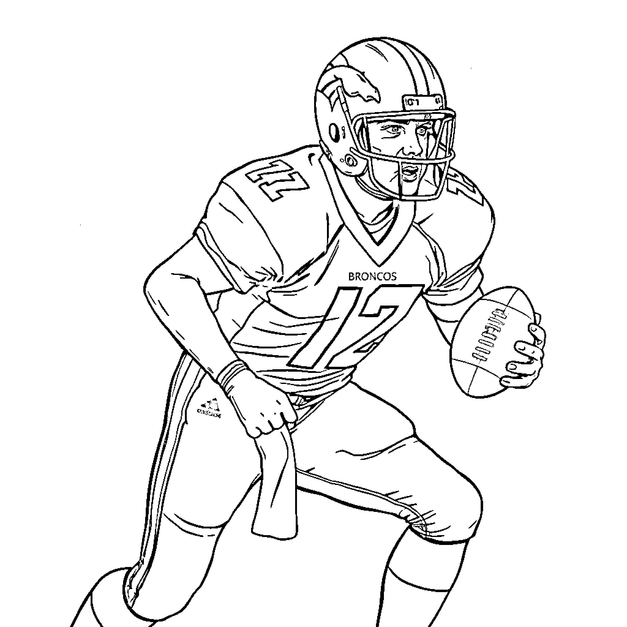 John Elway playing American football Coloring Page (free black-and-white line drawing printable PDF for all, from beginners to advanced learners, including children, teens, adults, and seniors)