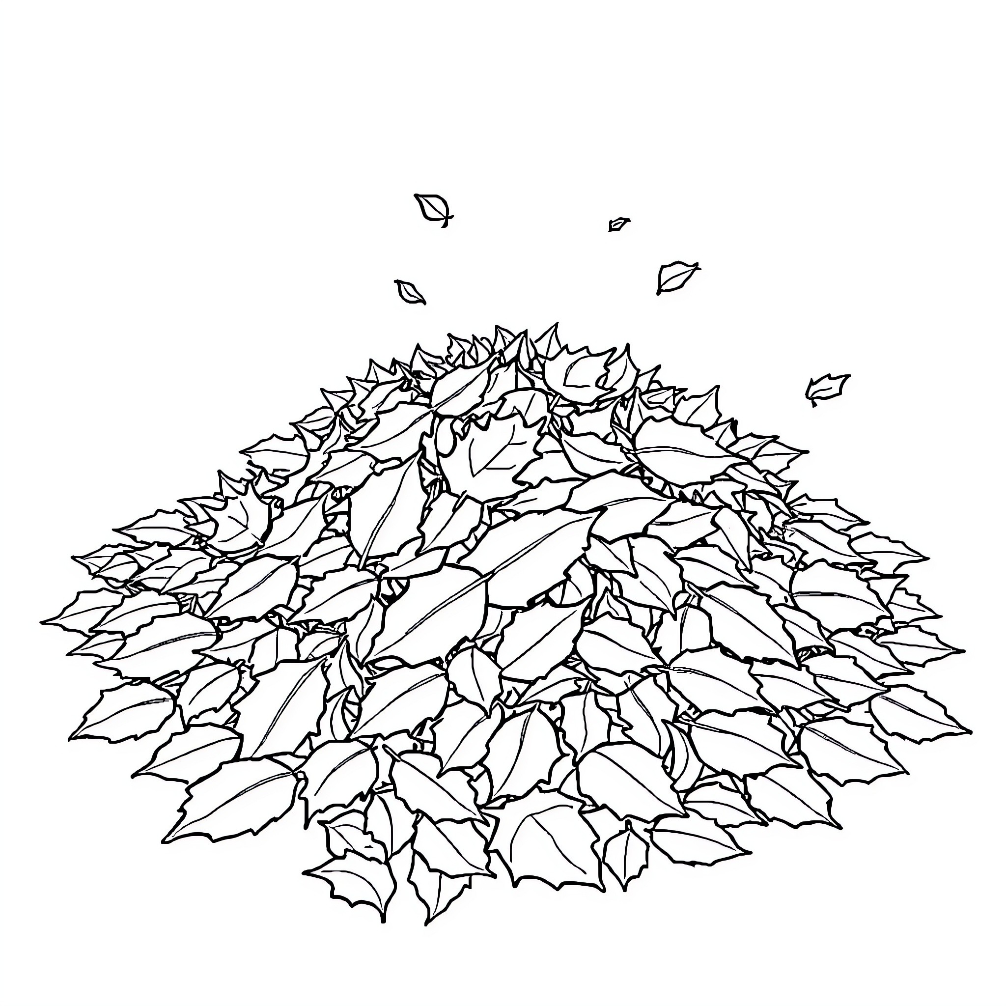 Leaf pile blowing in the wind Coloring Page (free black-and-white line drawing printable PDF for all, from beginners to advanced learners, including children, teens, adults, and seniors)