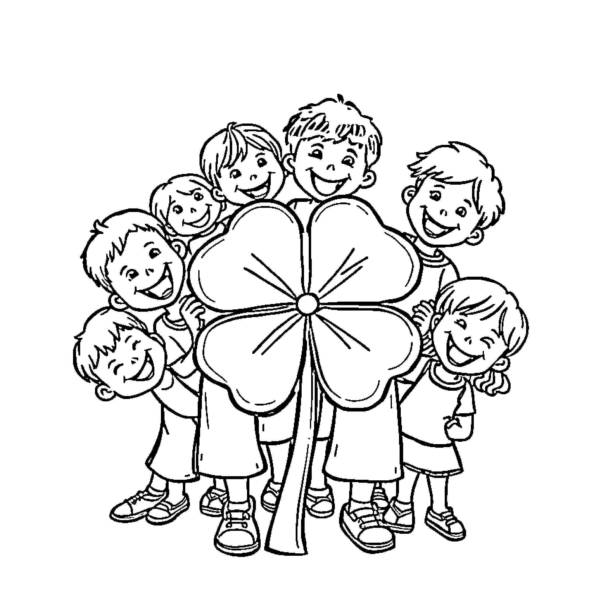 4-H Clover Members Celebrating Together Coloring Page (free black-and-white line drawing printable PDF for all, from beginners to advanced learners, including children, teens, adults, and seniors)
