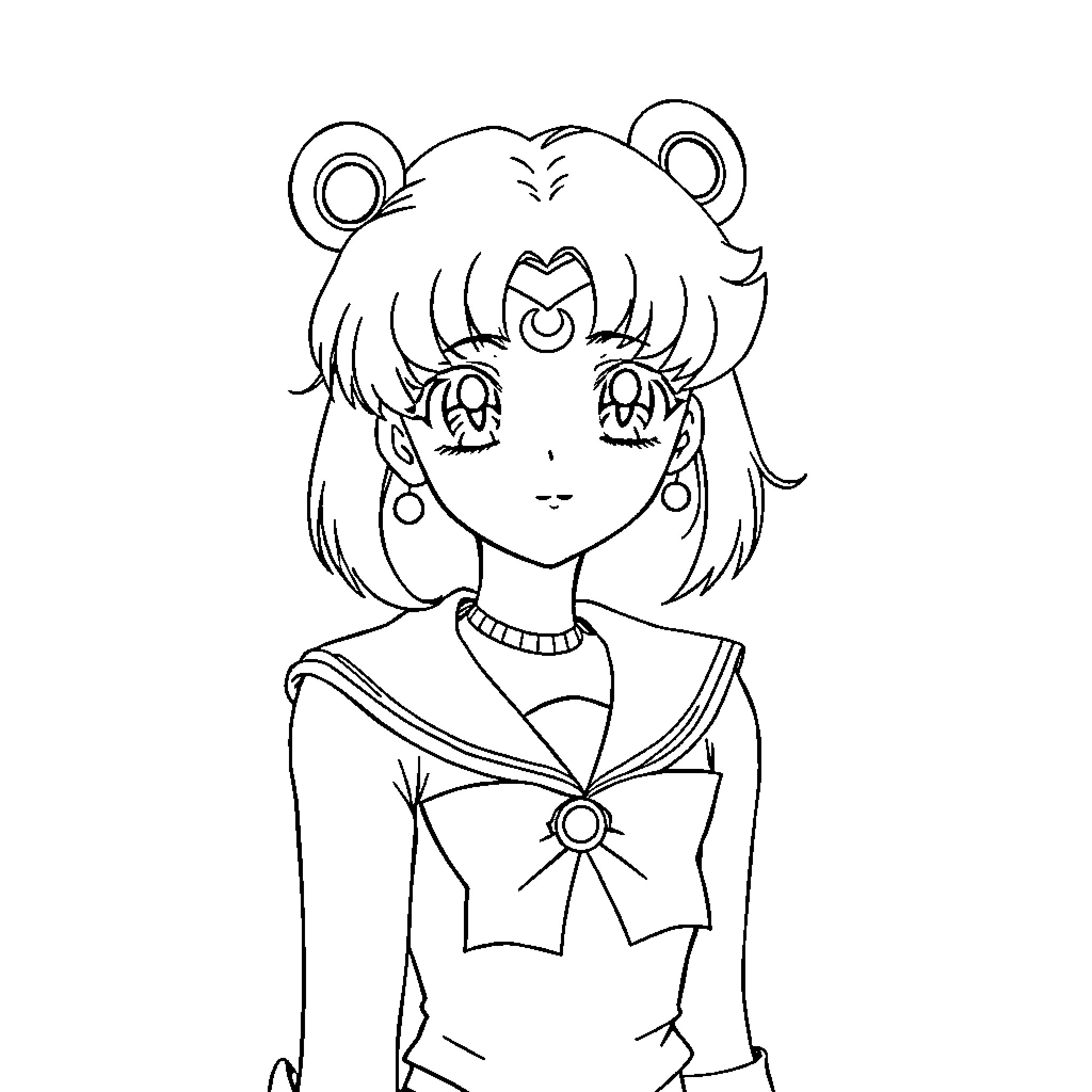 Luna's Anime-Inspired Sailor Outfit Coloring Page (free black-and-white line drawing printable PDF for all, from beginners to advanced learners, including children, teens, adults, and seniors)