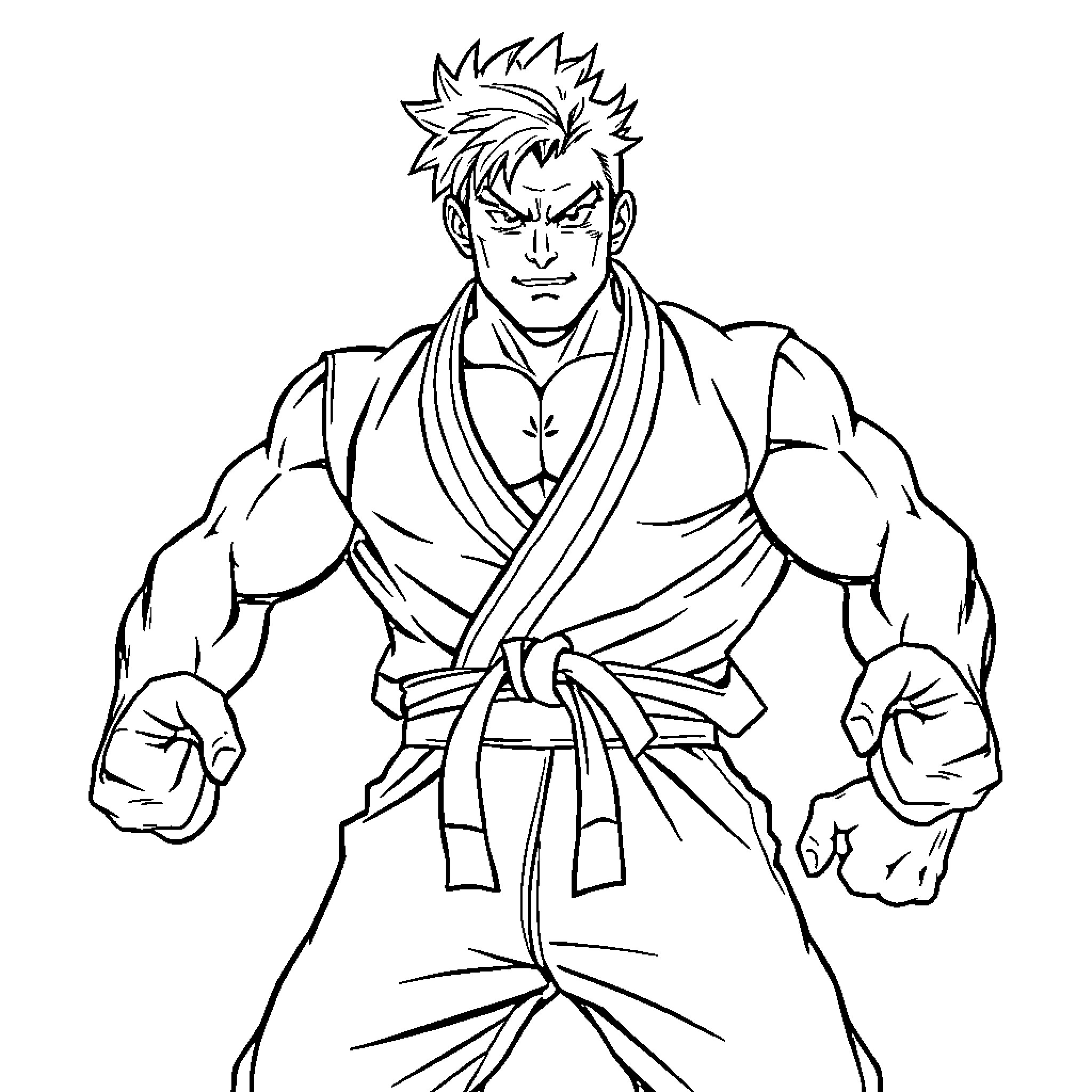 Ken's Martial Arts Mastery Coloring Page (free black-and-white line drawing printable PDF for all, from beginners to advanced learners, including children, teens, adults, and seniors)