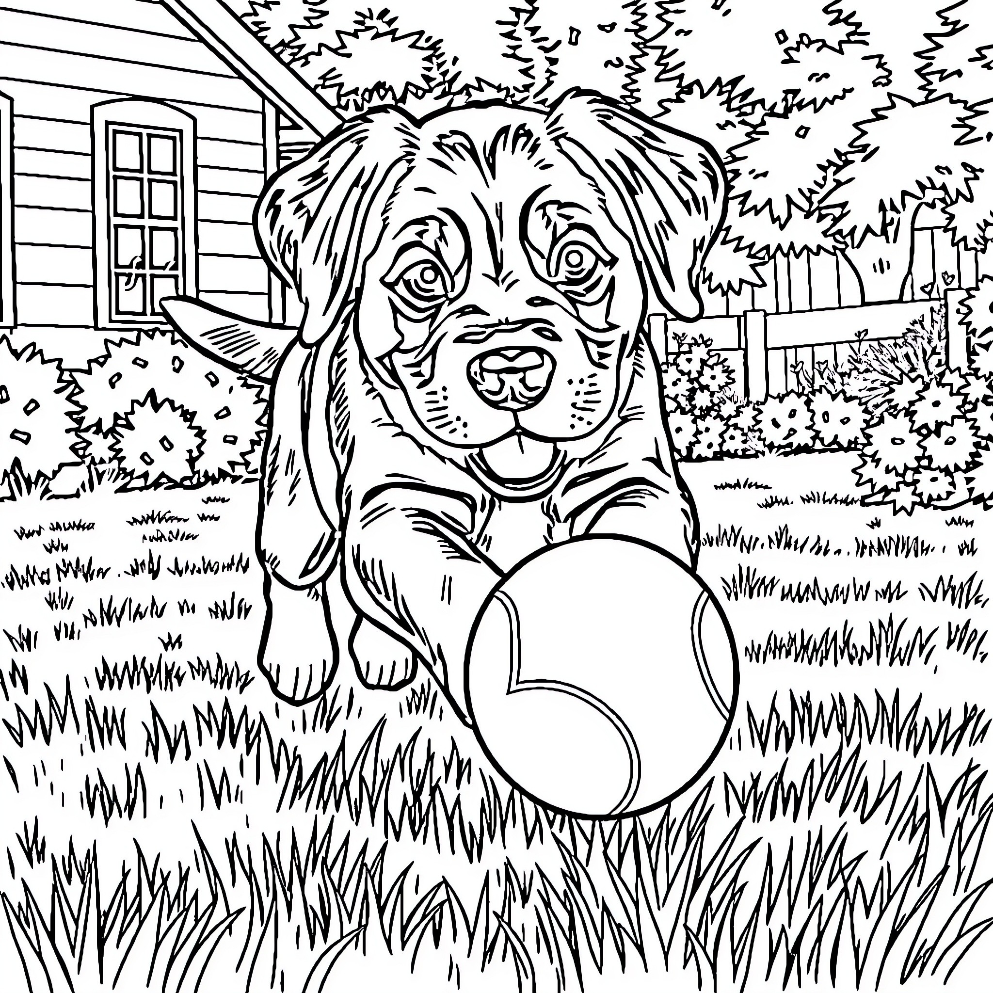 Puppy enjoying the outdoors Coloring Page (free black-and-white line drawing printable PDF for all, from beginners to advanced learners, including children, teens, adults, and seniors)