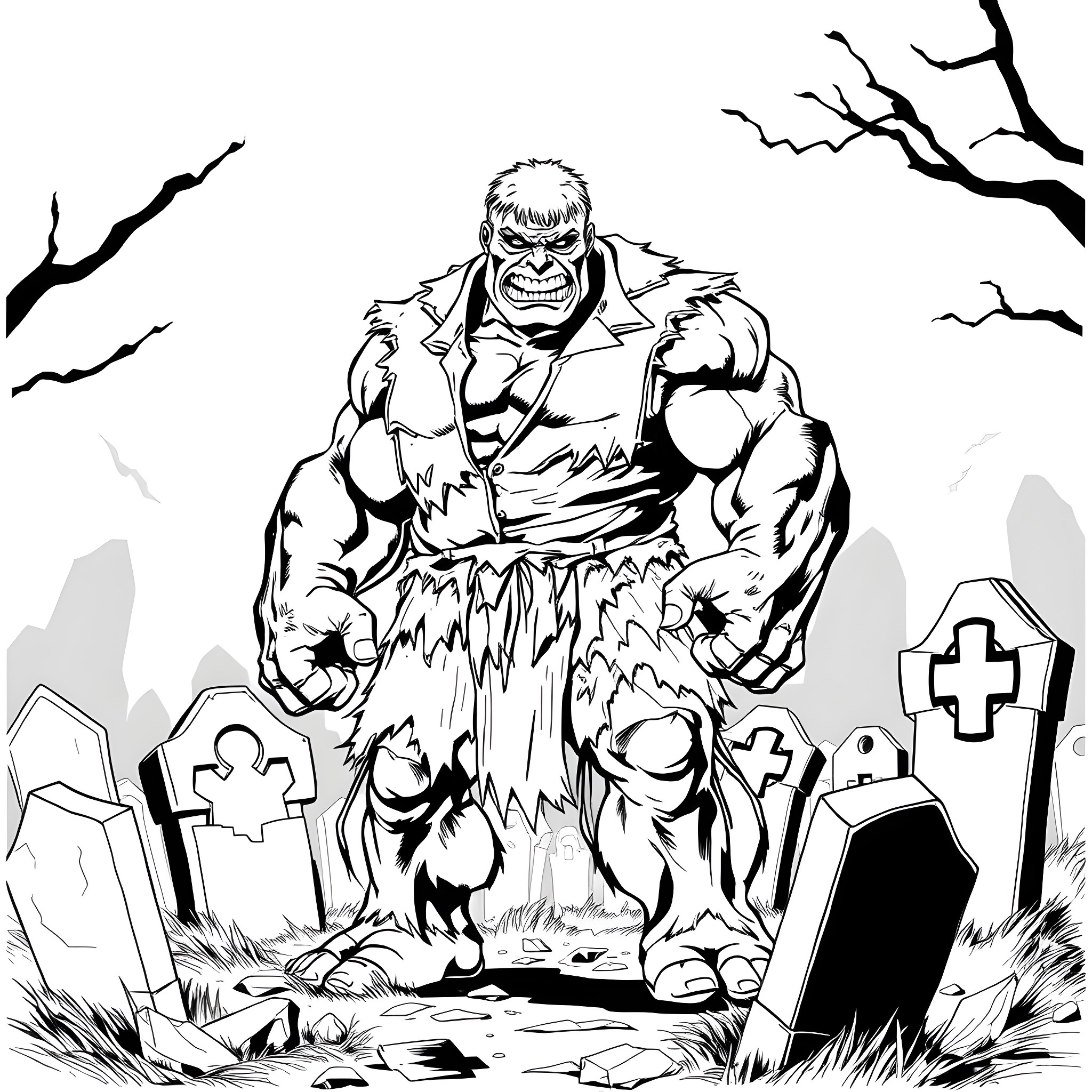 Skulk of the Graveyard Goliath Coloring Page (free black-and-white line drawing printable PDF for all, from beginners to advanced learners, including children, teens, adults, and seniors)