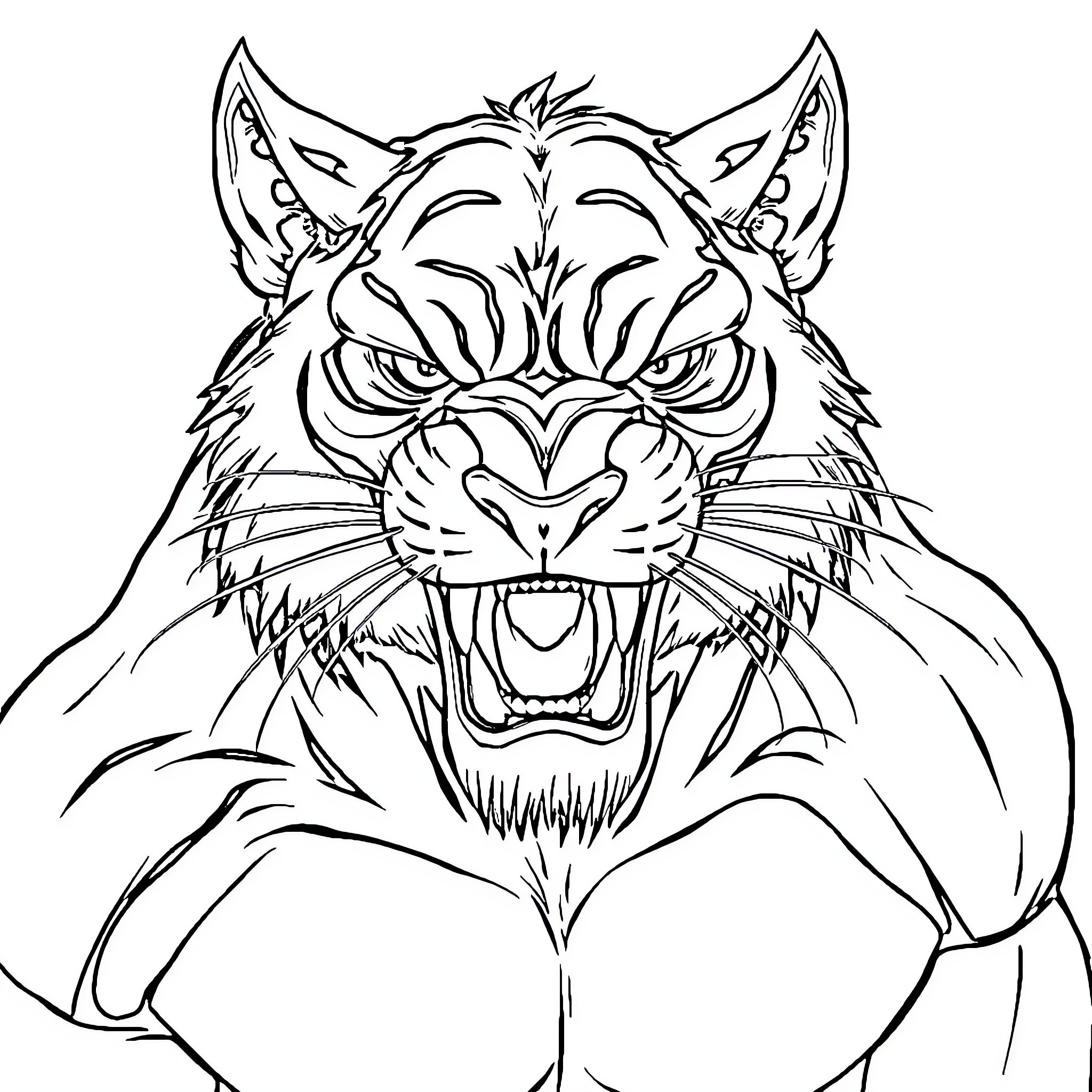 Panther showcasing fierce facial expression Coloring Page (free black-and-white line drawing printable PDF for all, from beginners to advanced learners, including children, teens, adults, and seniors)