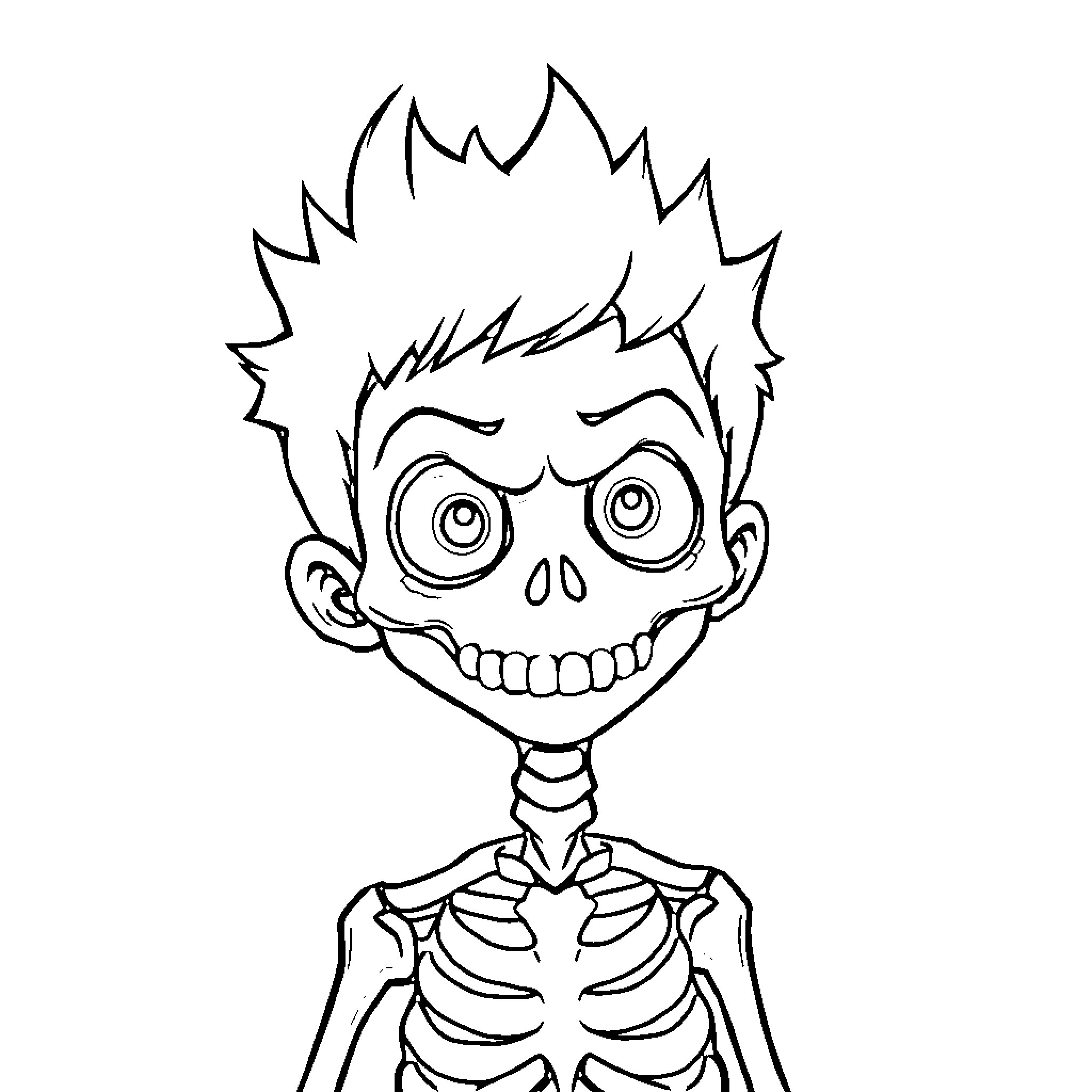 Scott Pilgrim's Skeleton Caricature Coloring Page (free black-and-white line drawing printable PDF for all, from beginners to advanced learners, including children, teens, adults, and seniors)