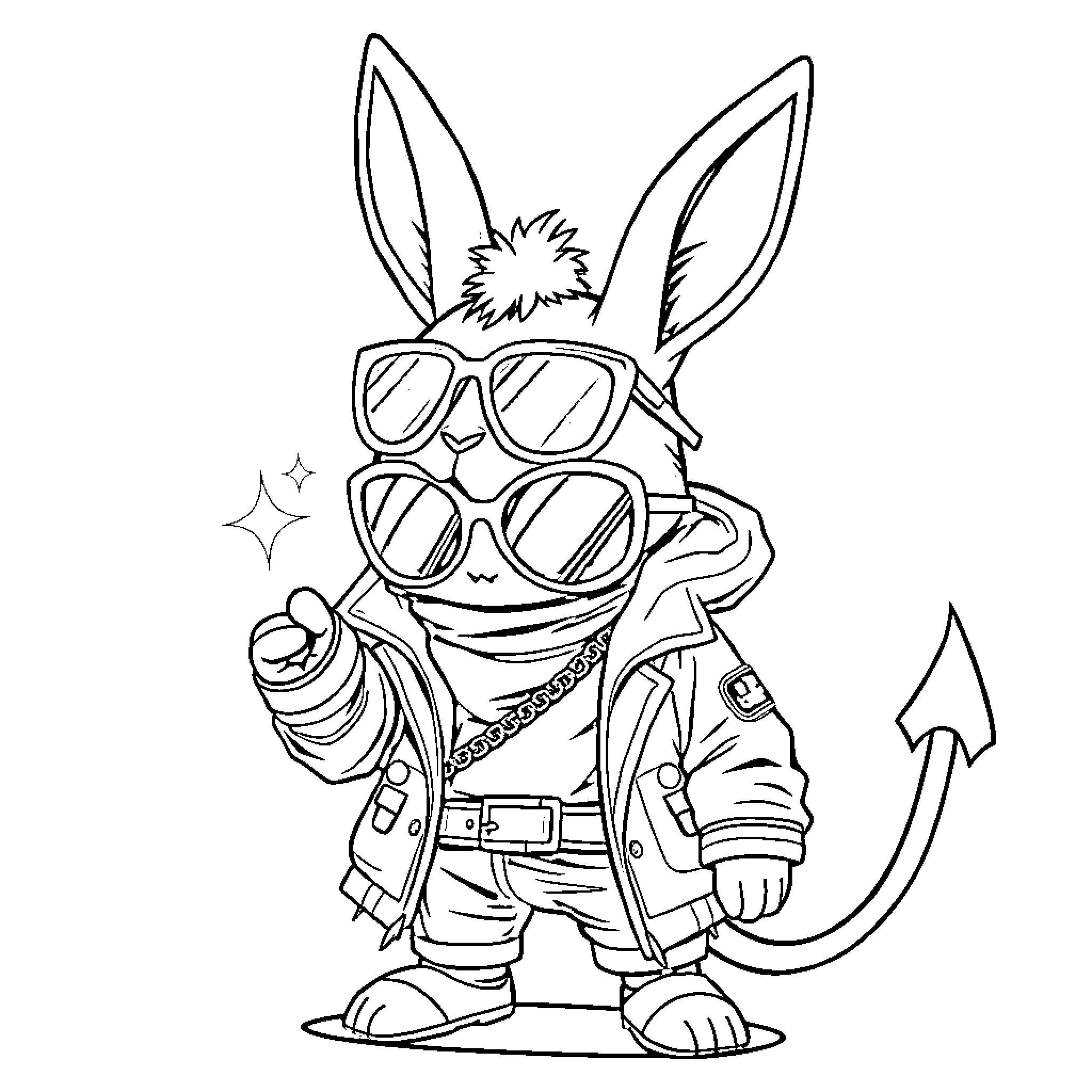 Doudou the Stylish Bunny Hero Coloring Page (free black-and-white line drawing printable PDF for all, from beginners to advanced learners, including children, teens, adults, and seniors)