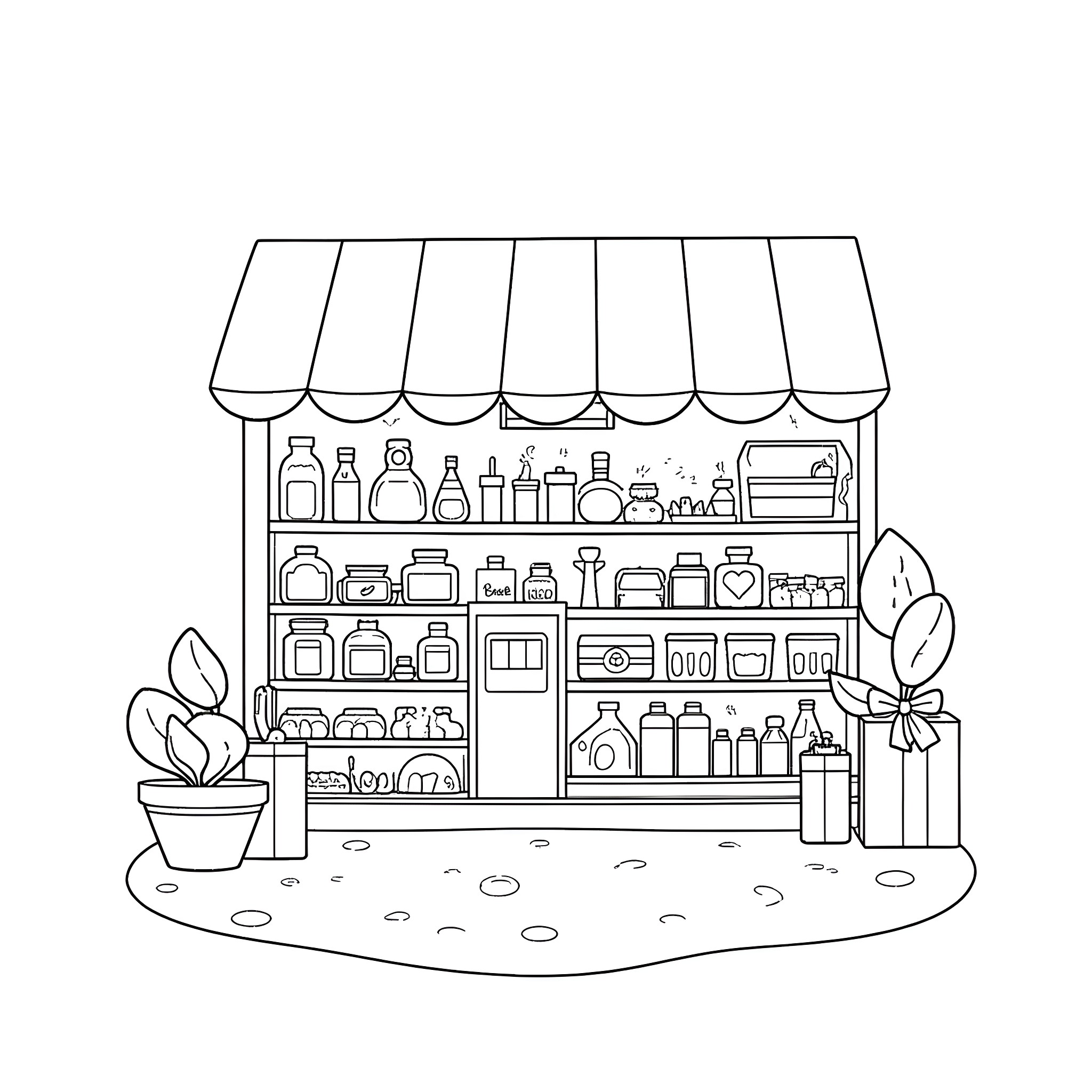 Bobbie Goods: Shopping in the Marketplace Coloring Page (free black-and-white line drawing printable PDF for all, from beginners to advanced learners, including children, teens, adults, and seniors)