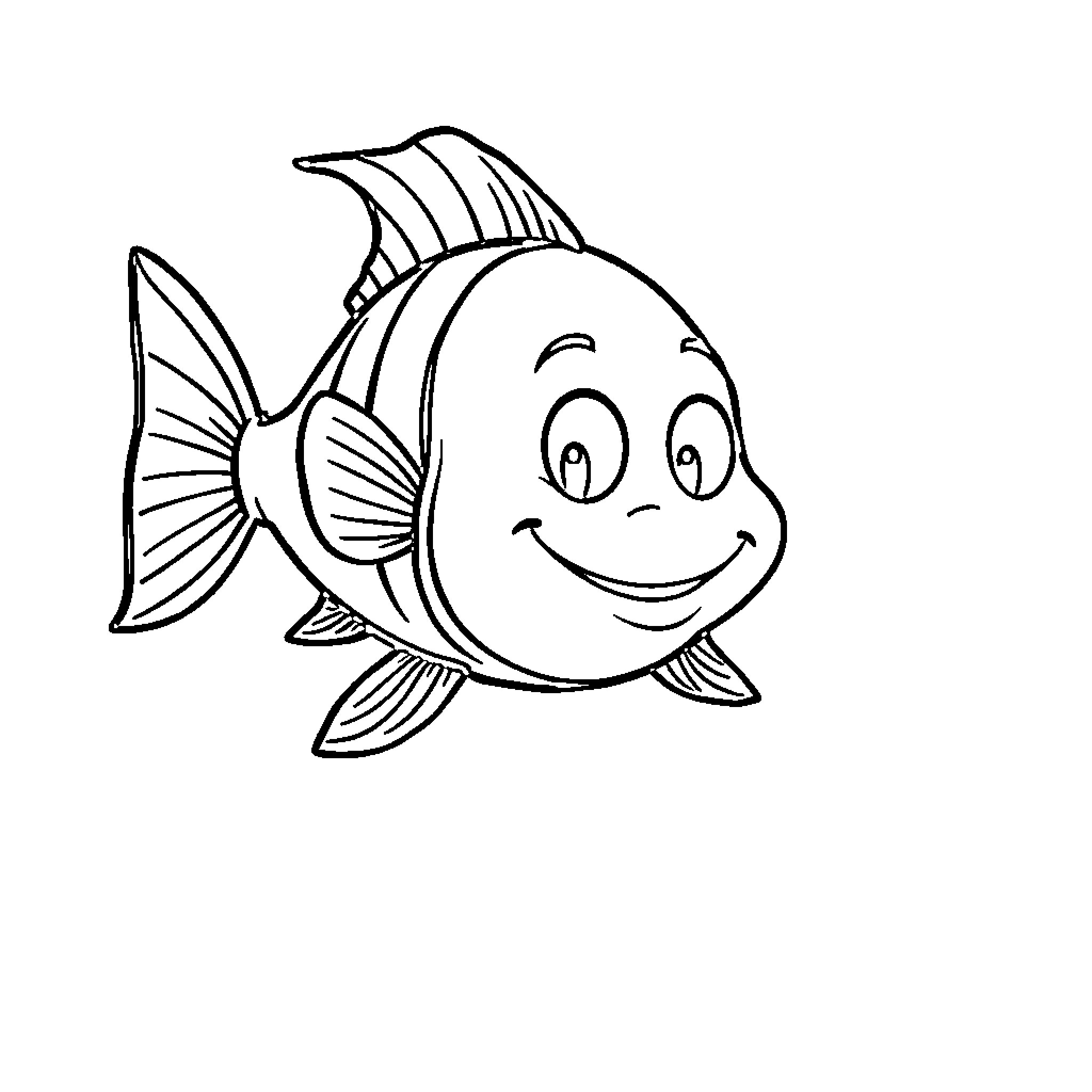 Fish with a friendly expression Coloring Page (free black-and-white line drawing printable PDF for all, from beginners to advanced learners, including children, teens, adults, and seniors)