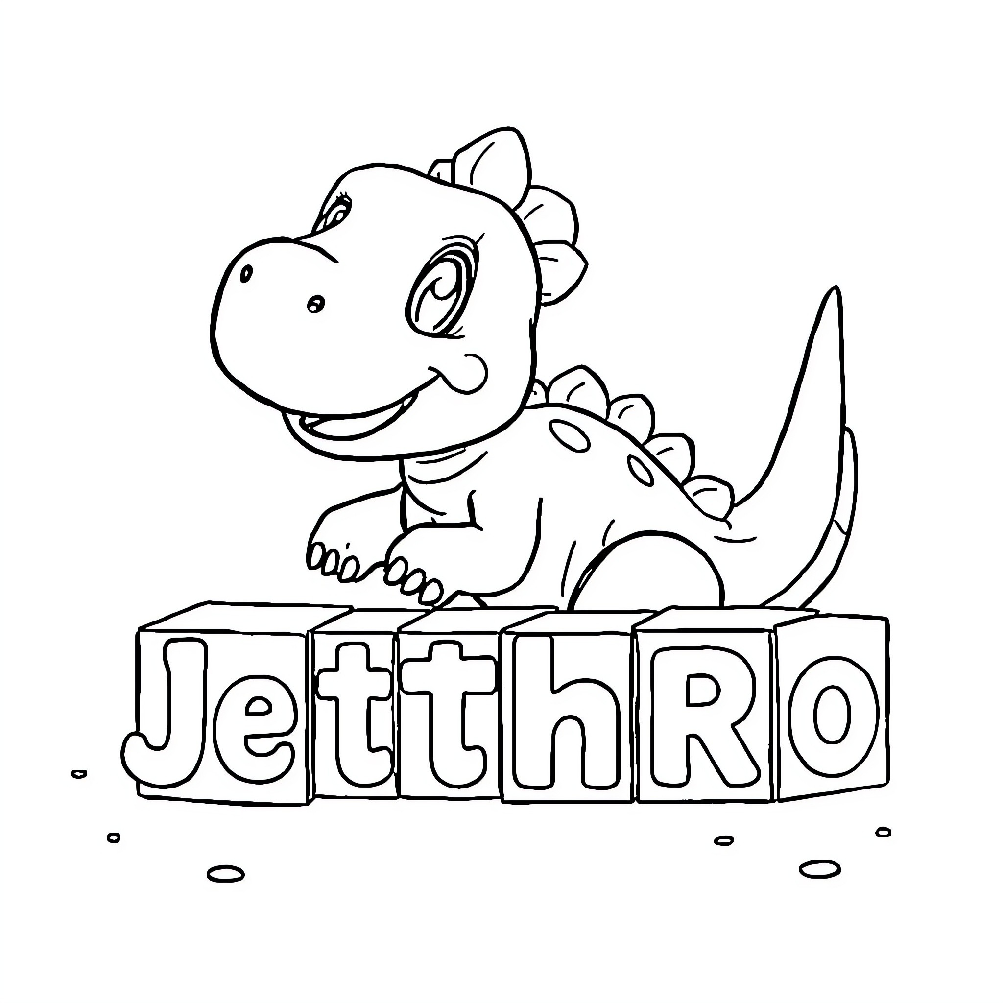Dinosaur playing with spelling blocks Coloring Page (free black-and-white line drawing printable PDF for all, from beginners to advanced learners, including children, teens, adults, and seniors)