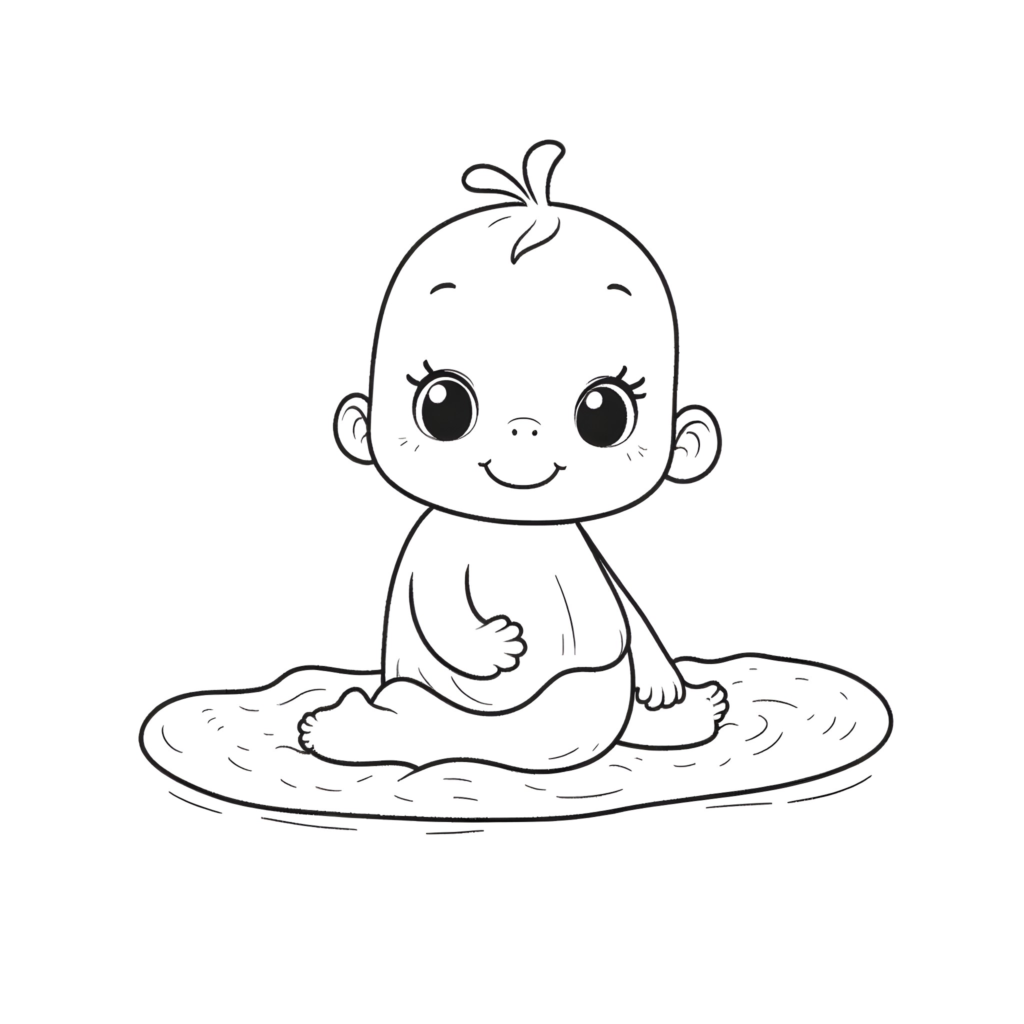 Baby playing happily on the floor Coloring Page (free black-and-white line drawing printable PDF for all, from beginners to advanced learners, including children, teens, adults, and seniors)