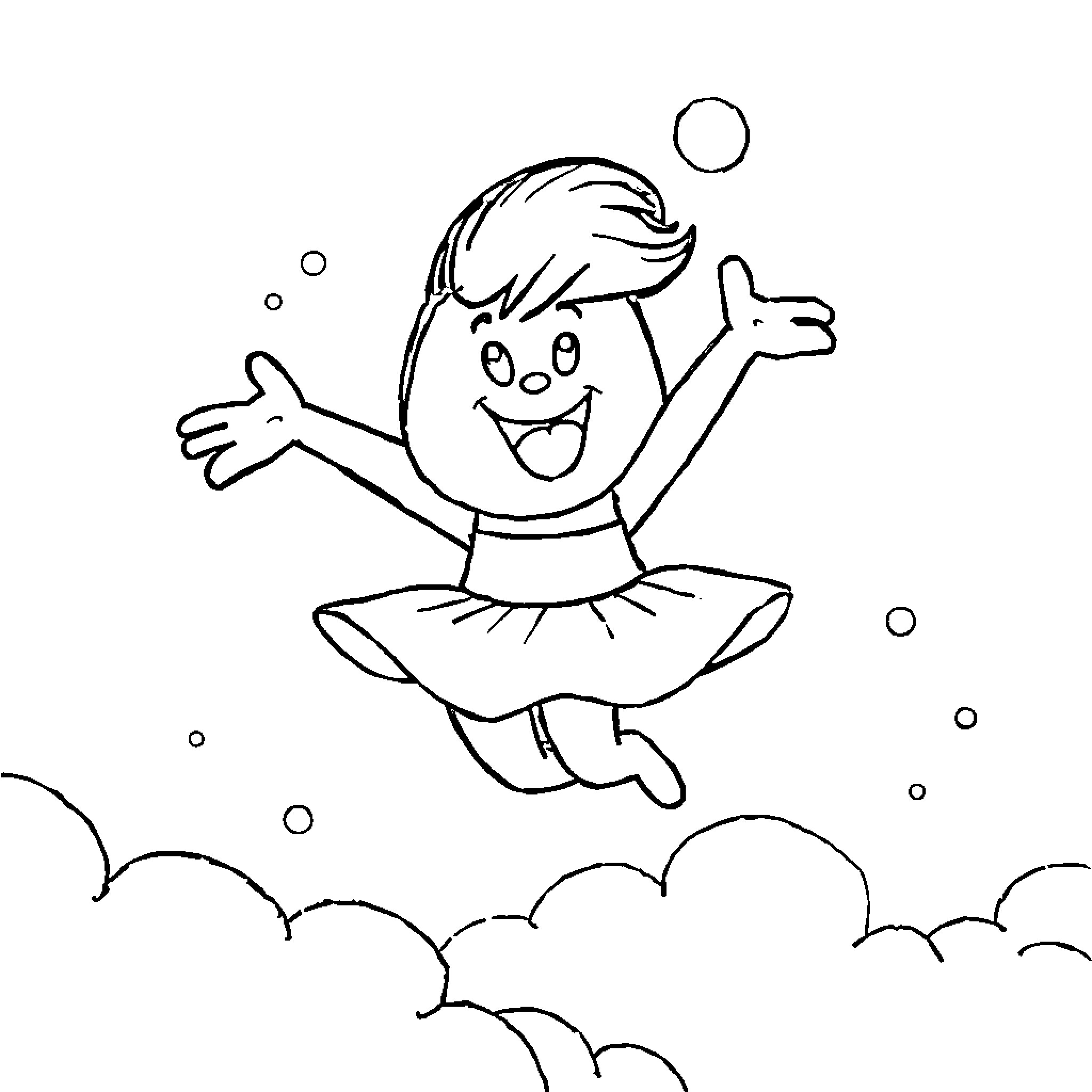 Bob l'éponge joyeusement sautant dans les nuages Coloring Page (free black-and-white line drawing printable PDF for all, from beginners to advanced learners, including children, teens, adults, and seniors)