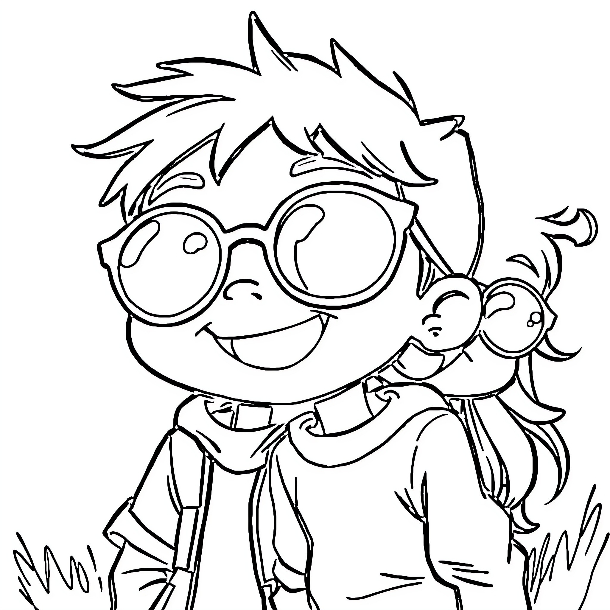 Kid playing with their friend in nature Coloring Page (free black-and-white line drawing printable PDF for all, from beginners to advanced learners, including children, teens, adults, and seniors)