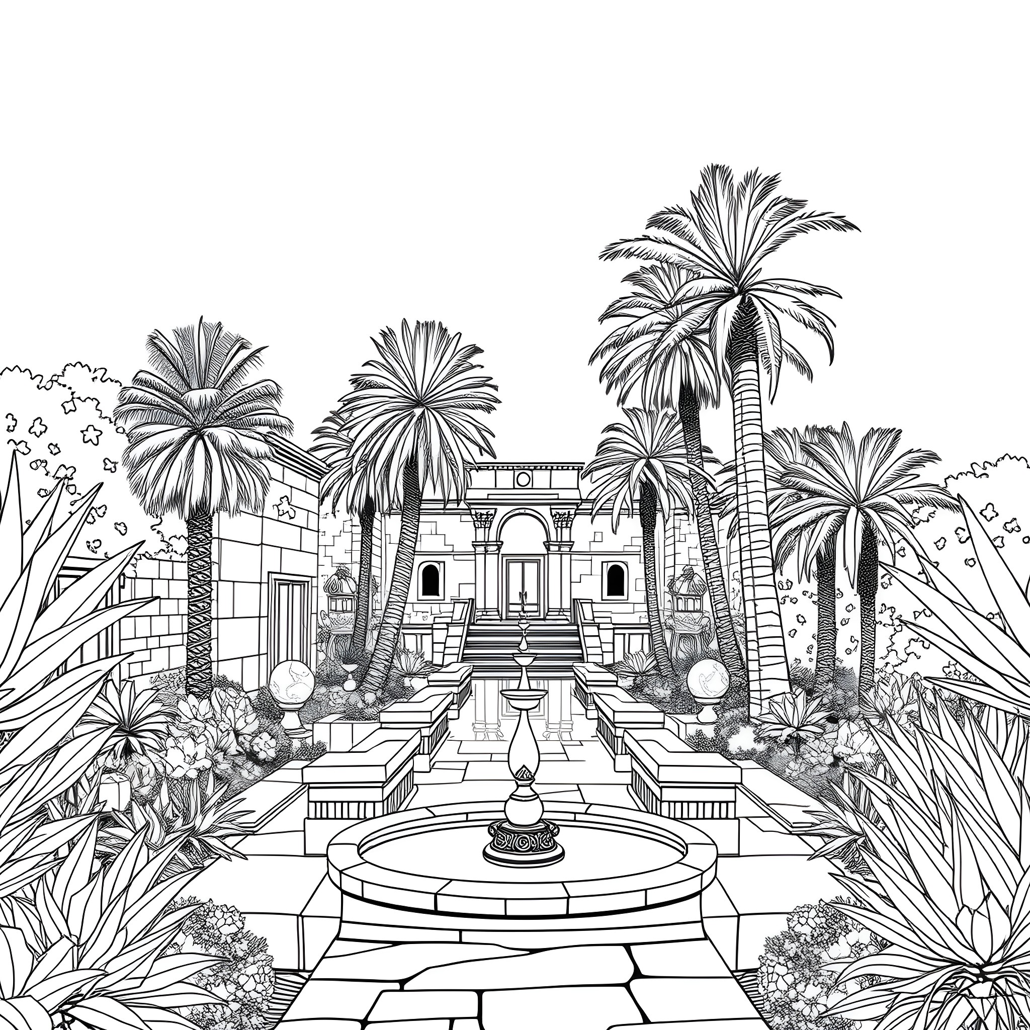 Life in a Lush Tropical Garden Coloring Page (free black-and-white line drawing printable PDF for all, from beginners to advanced learners, including children, teens, adults, and seniors)