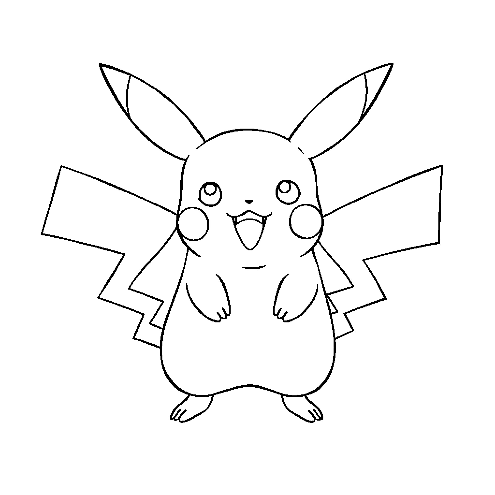 Pikachu in a playful pose Coloring Page (free black-and-white line drawing printable PDF for all, from beginners to advanced learners, including children, teens, adults, and seniors)