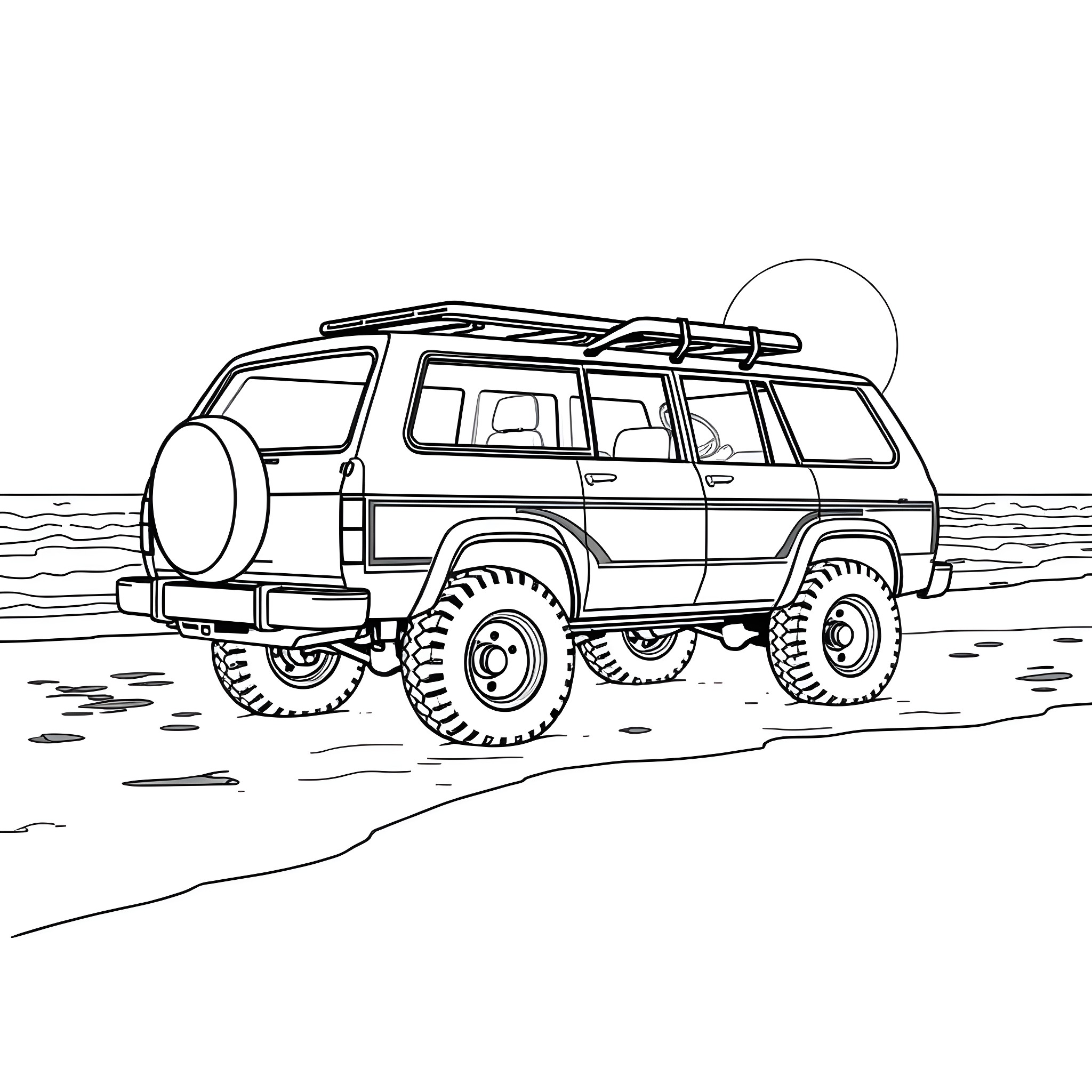 4runner off-road adventure in the wilderness Coloring Page (free black-and-white line drawing printable PDF for all, from beginners to advanced learners, including children, teens, adults, and seniors)