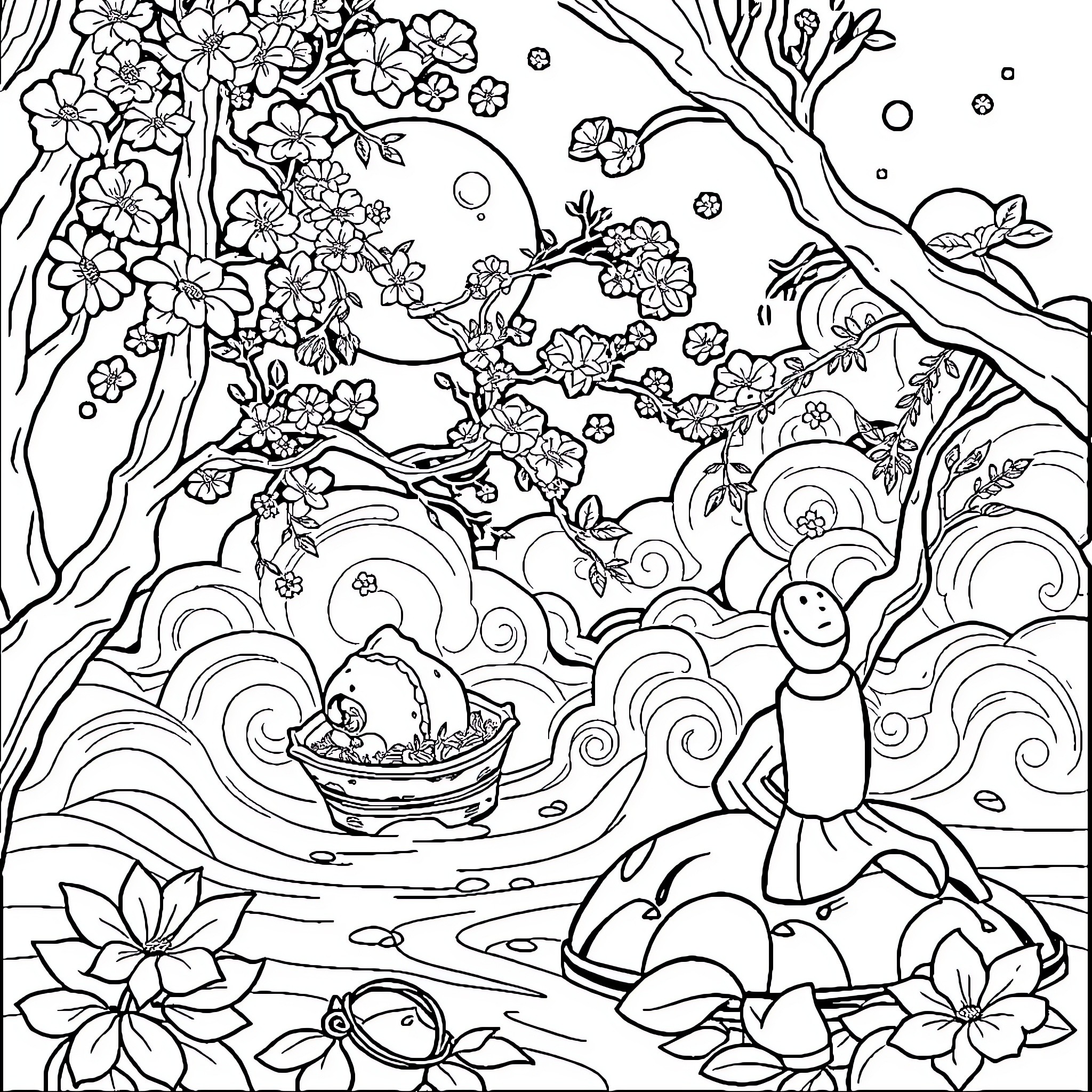 Butterfly Garden Escapades Coloring Page (free black-and-white line drawing printable PDF for all, from beginners to advanced learners, including children, teens, adults, and seniors)
