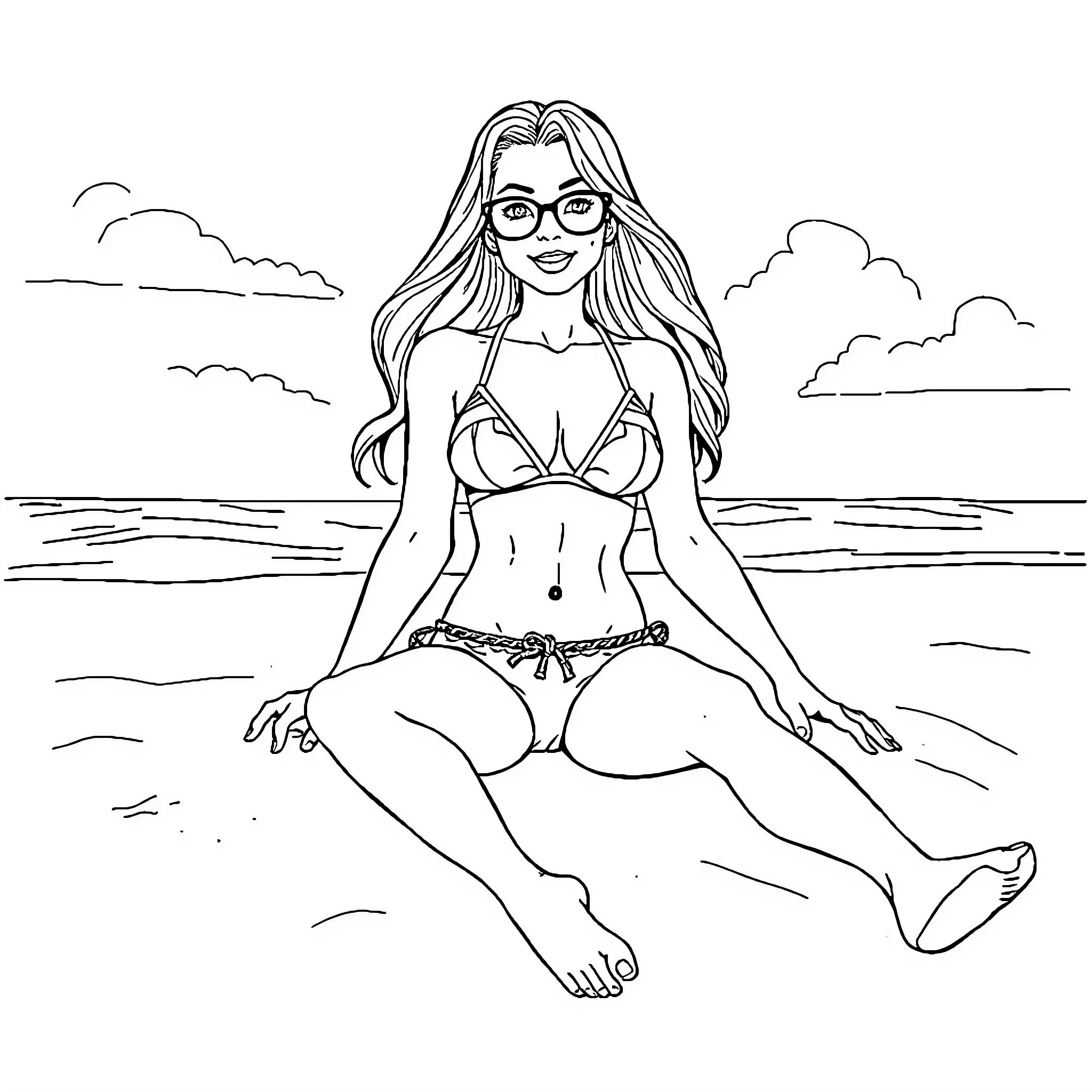Gwen Tennyson enjoying a day at the beach Coloring Page (free black-and-white line drawing printable PDF for all, from beginners to advanced learners, including children, teens, adults, and seniors)