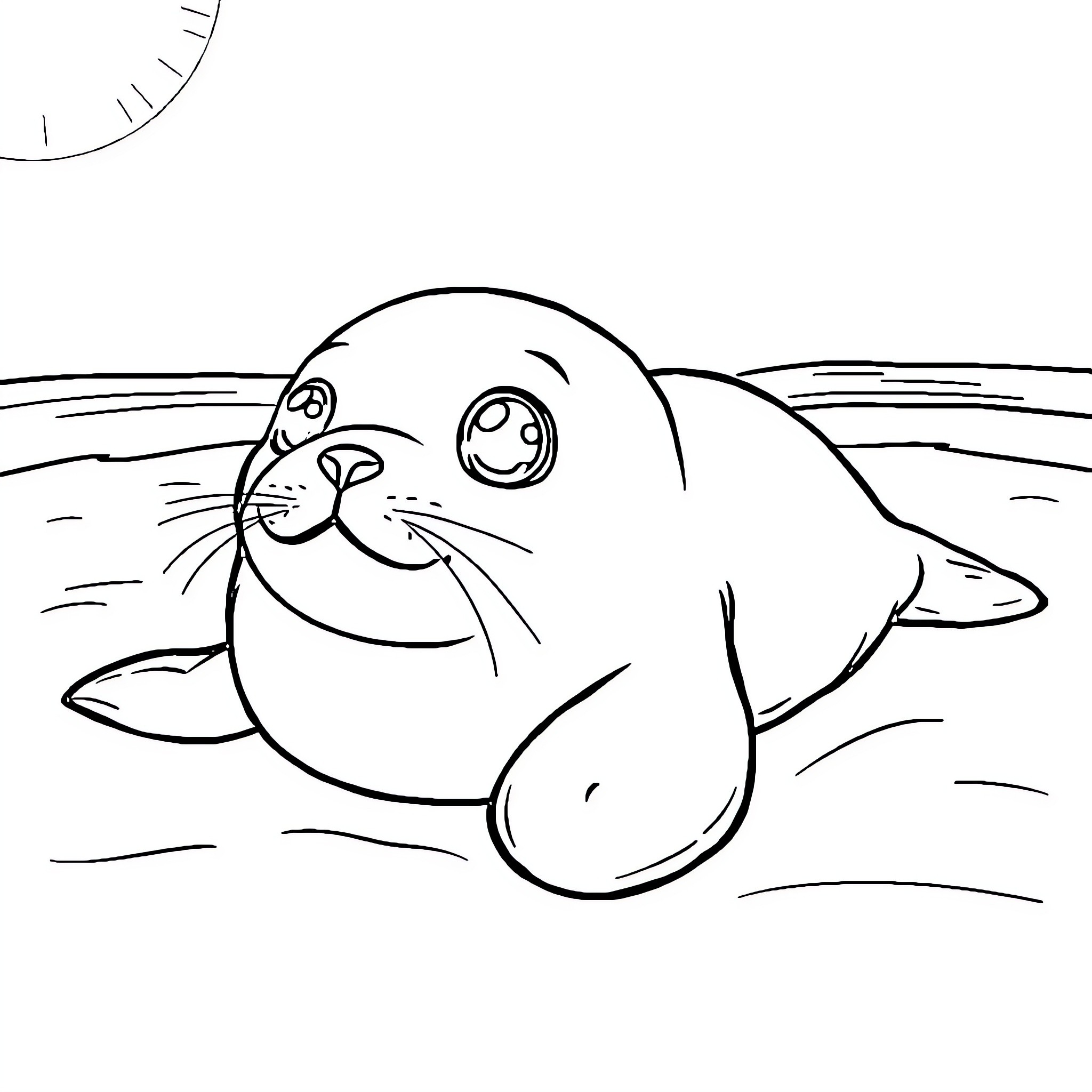 Seal playing happily in the water Coloring Page (free black-and-white line drawing printable PDF for all, from beginners to advanced learners, including children, teens, adults, and seniors)