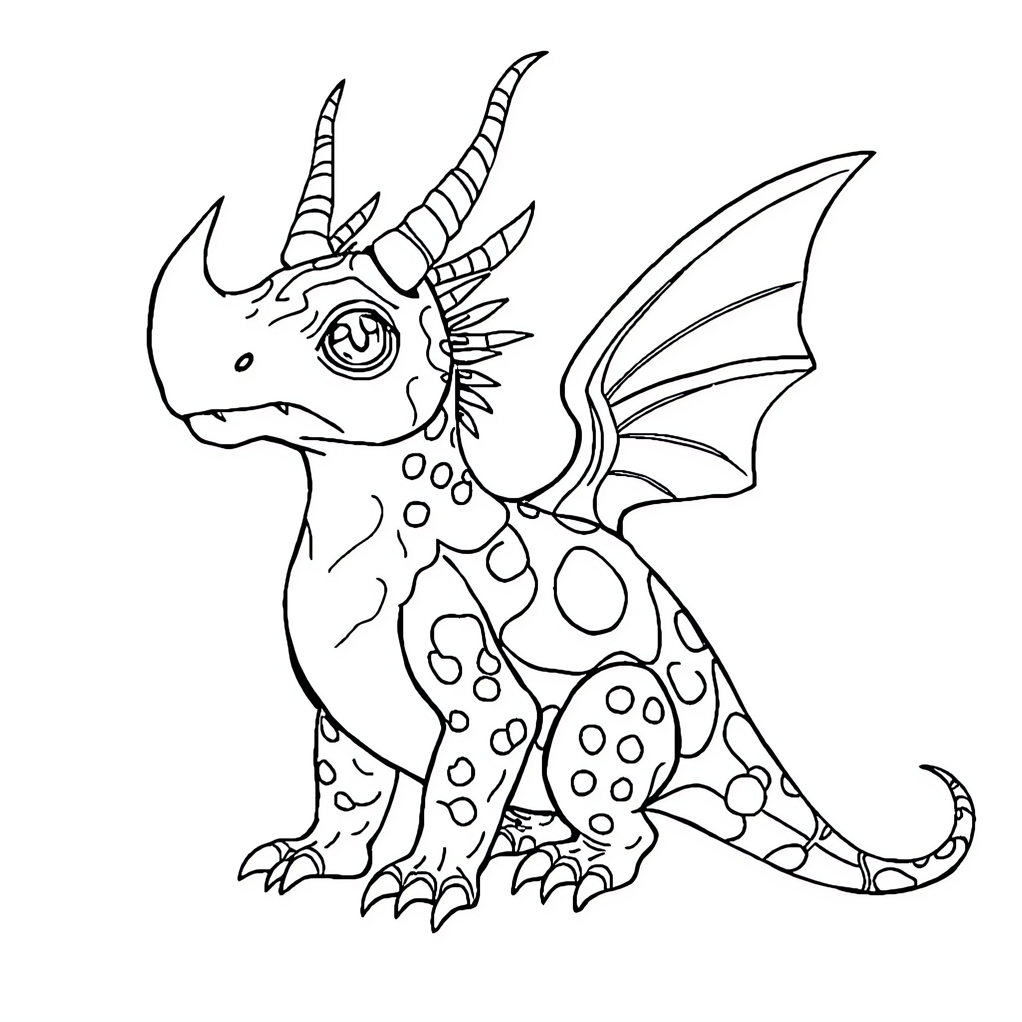 Bulbizarre dragon-like creature with intricate patterns Coloring Page (free black-and-white line drawing printable PDF for all, from beginners to advanced learners, including children, teens, adults, and seniors)