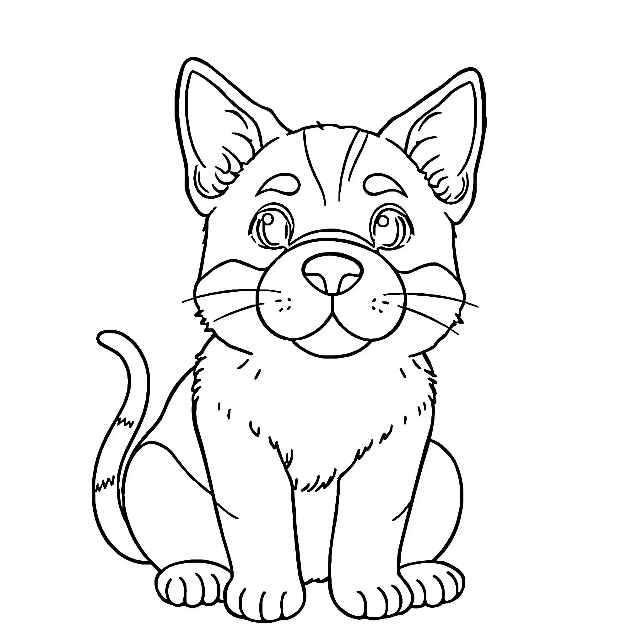 Pet cat sitting and smiling Coloring Page (free black-and-white line drawing printable PDF for all, from beginners to advanced learners, including children, teens, adults, and seniors)