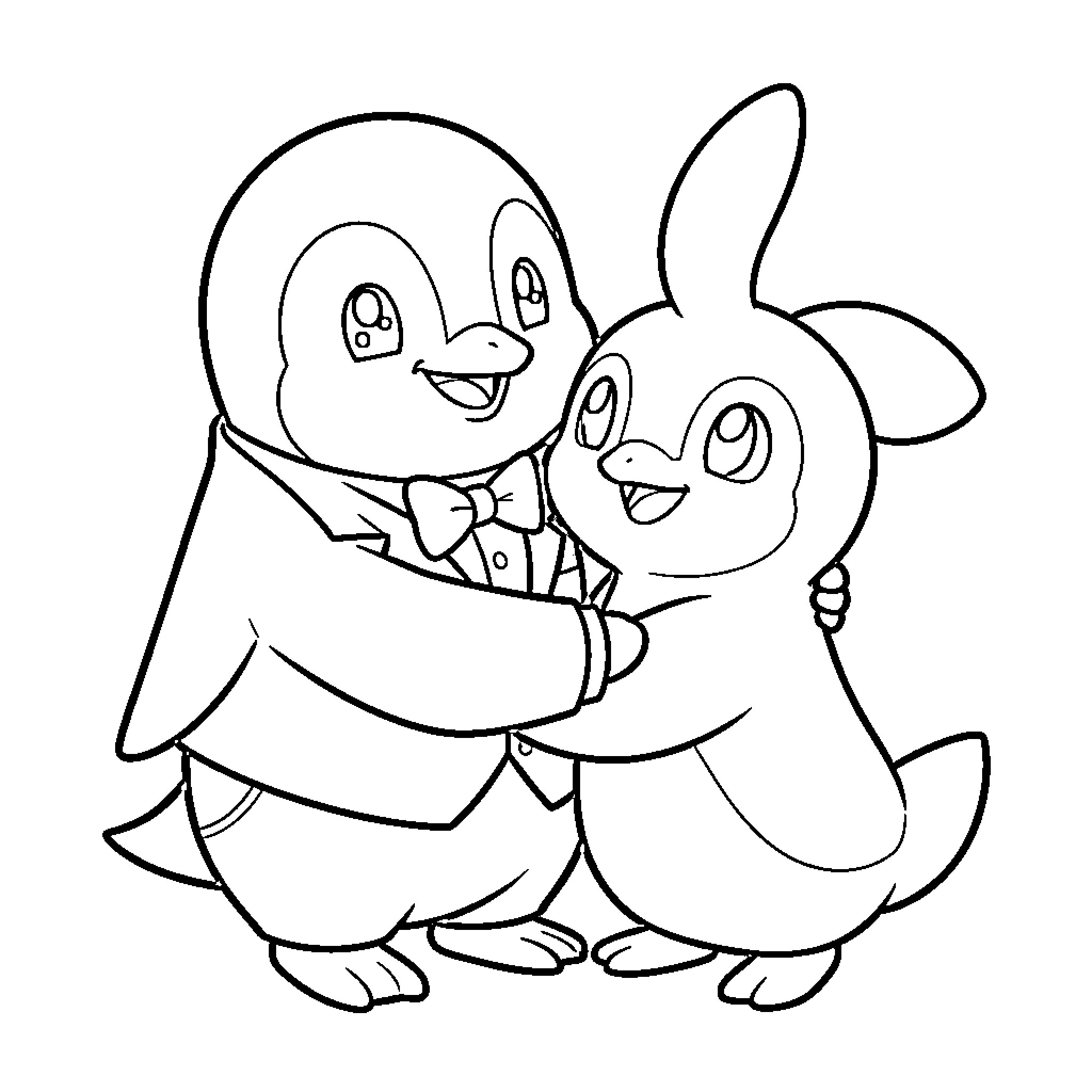 Tuxedosam's happy dancing companions Coloring Page (free black-and-white line drawing printable PDF for all, from beginners to advanced learners, including children, teens, adults, and seniors)