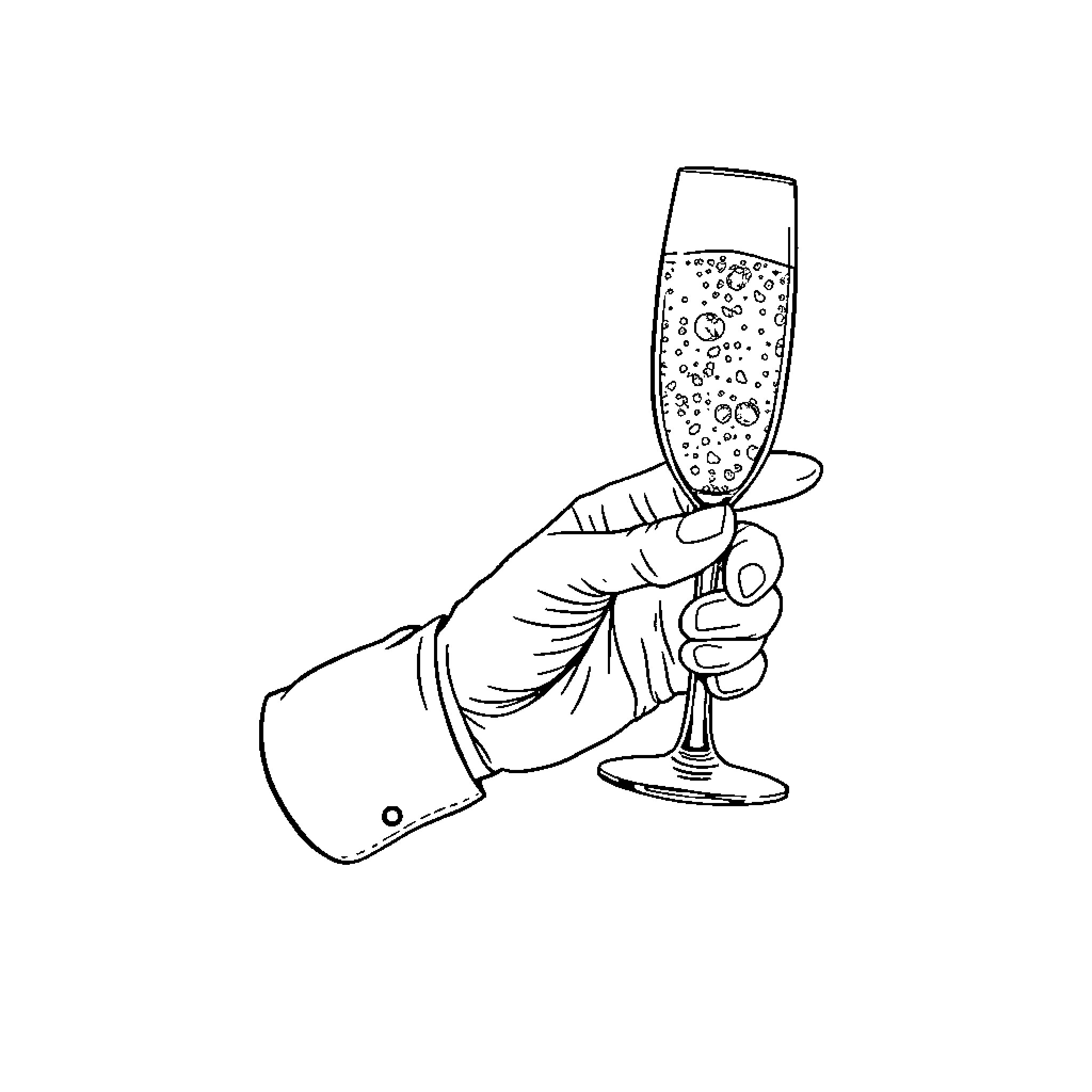 Hand holding a glass of bubbly drink Coloring Page (free black-and-white line drawing printable PDF for all, from beginners to advanced learners, including children, teens, adults, and seniors)