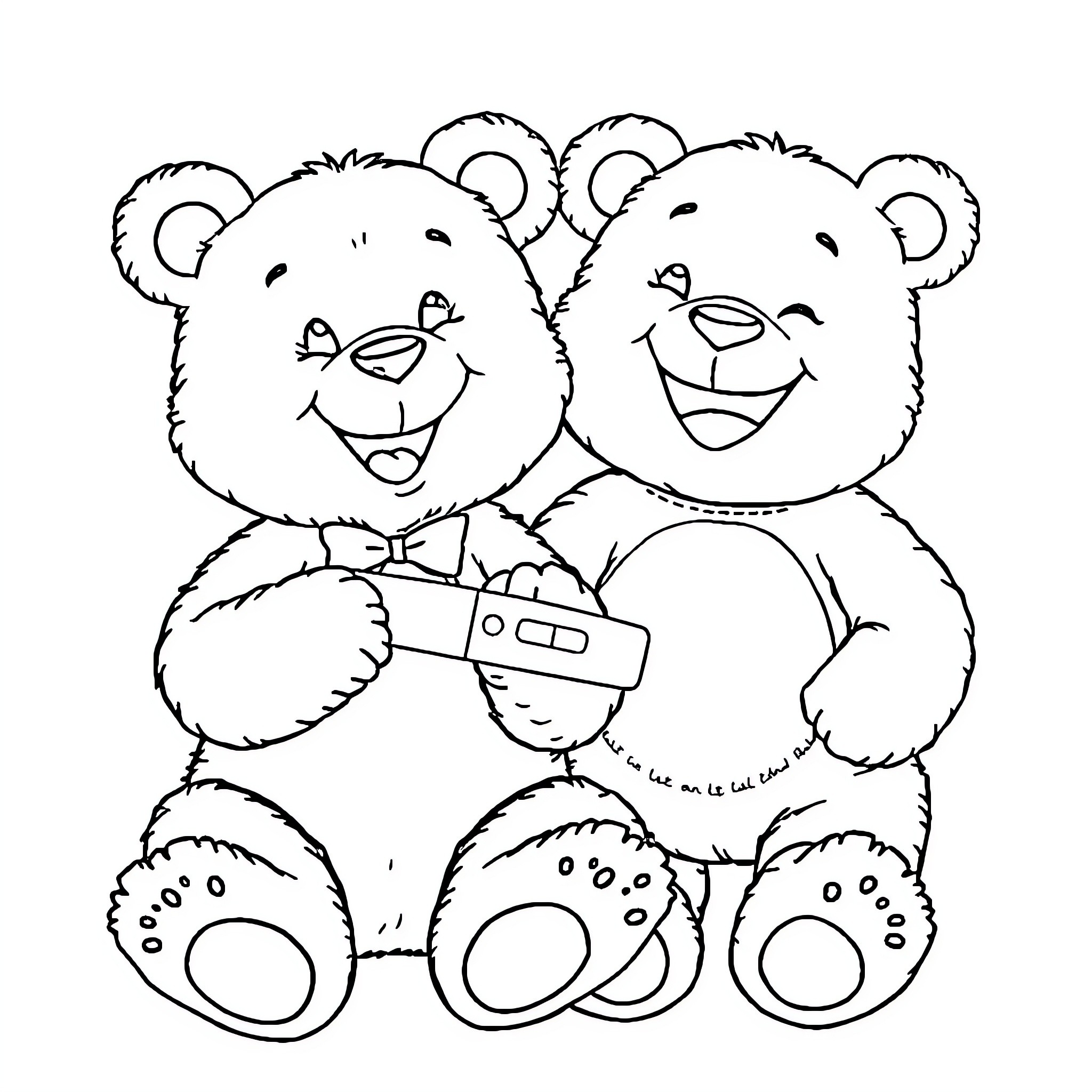 Teddy Bears Playing Together Coloring Page (free black-and-white line drawing printable PDF for all, from beginners to advanced learners, including children, teens, adults, and seniors)