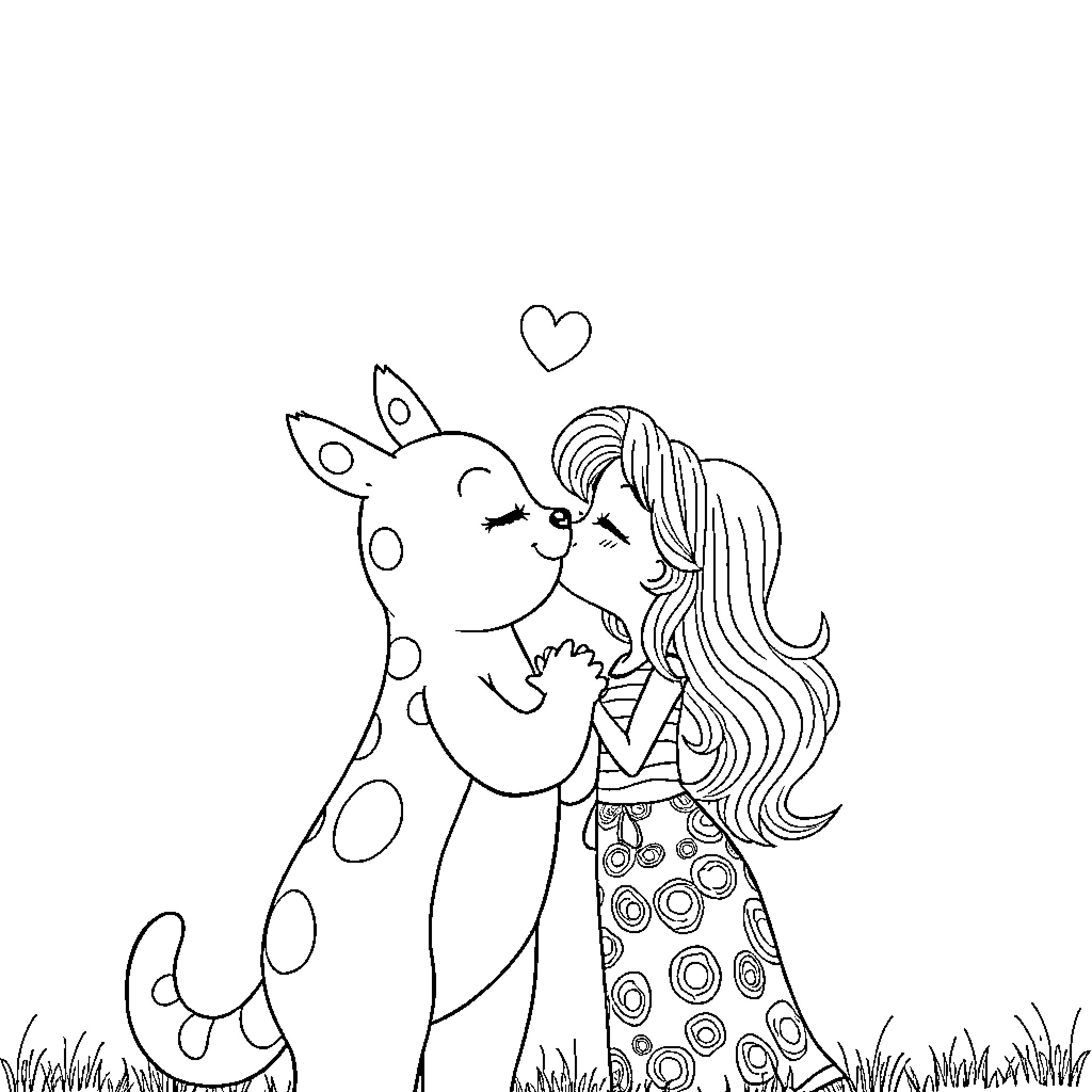 Gumba's Heartwarming Embrace Coloring Page (free black-and-white line drawing printable PDF for all, from beginners to advanced learners, including children, teens, adults, and seniors)