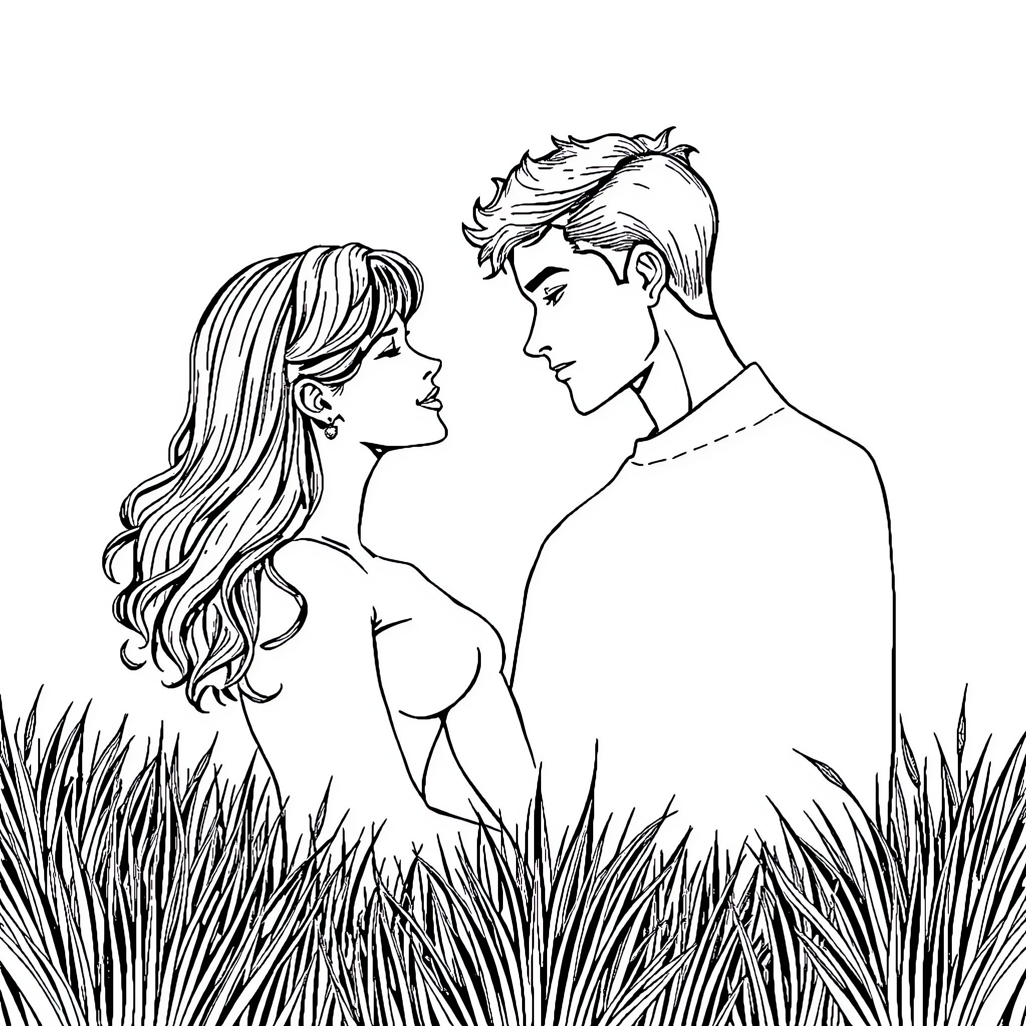 Person intimately sharing moment in nature Coloring Page (free black-and-white line drawing printable PDF for all, from beginners to advanced learners, including children, teens, adults, and seniors)